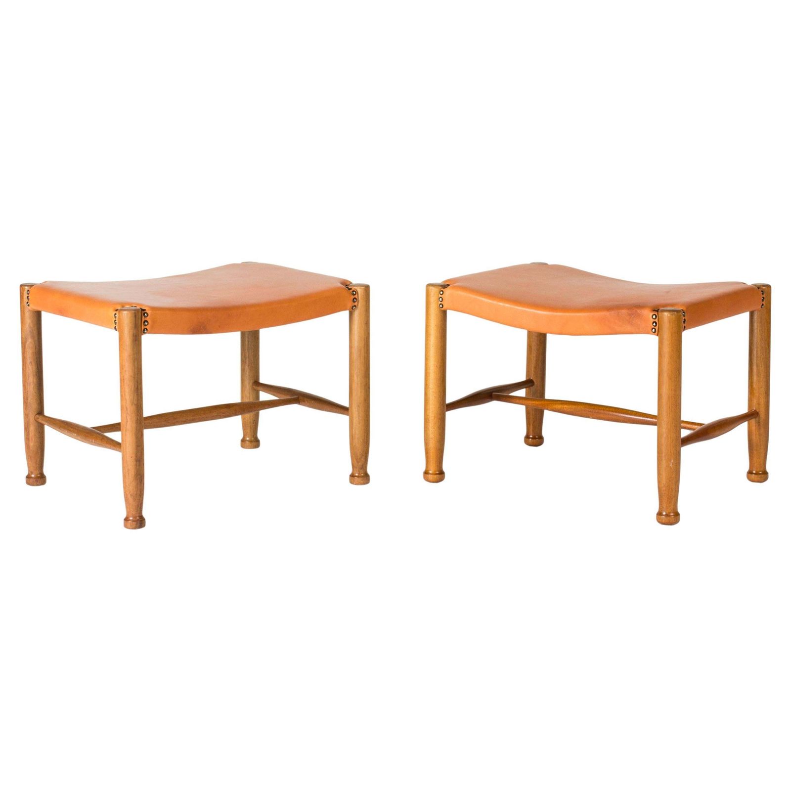 Tabourets mid-century modern en cuir, Josef Frank pour Svenskt Tenn, Suède, années 1950