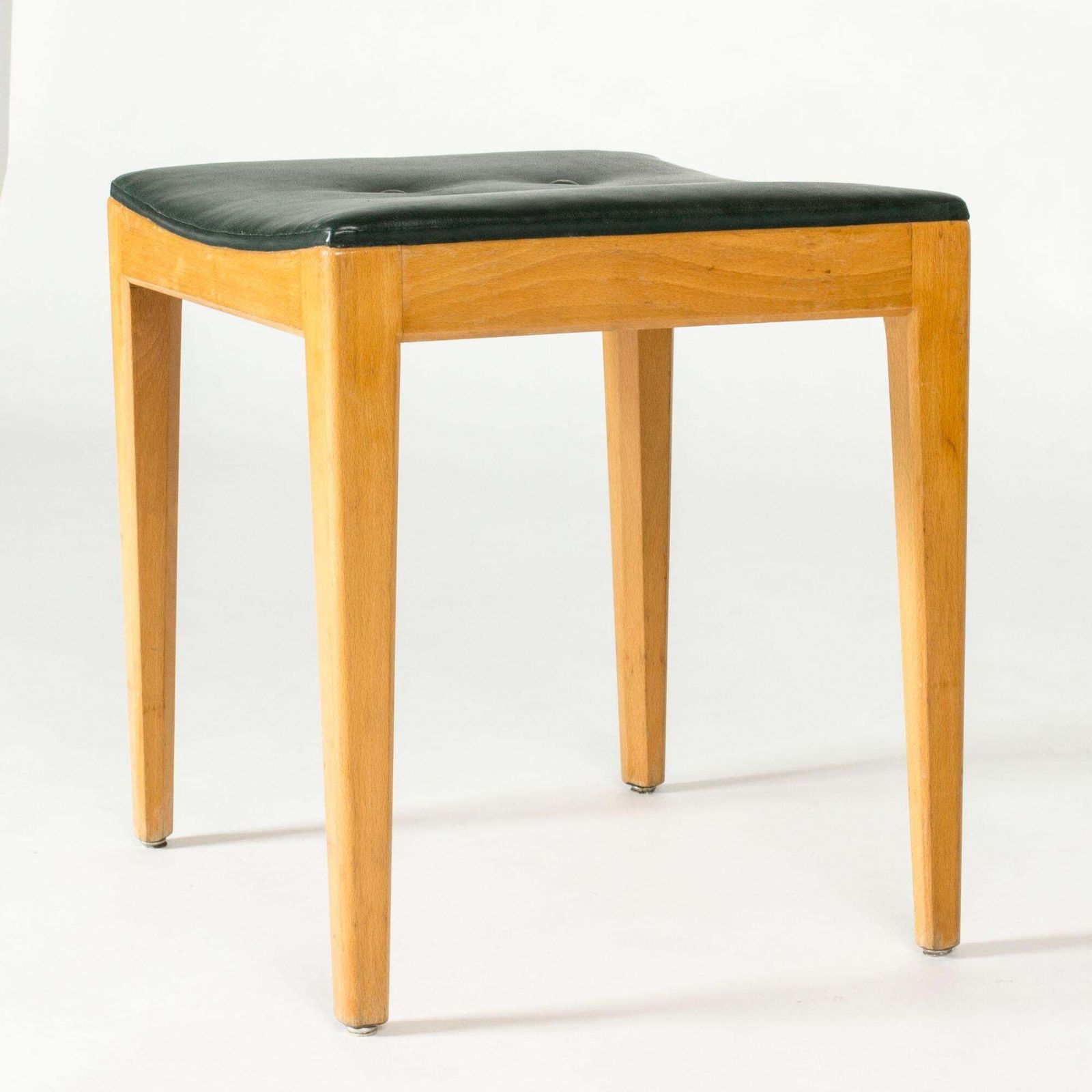 Tabouret mid-century modern en cuir vert, Axel Larsson, Suède, années 1950 photo vinterior
