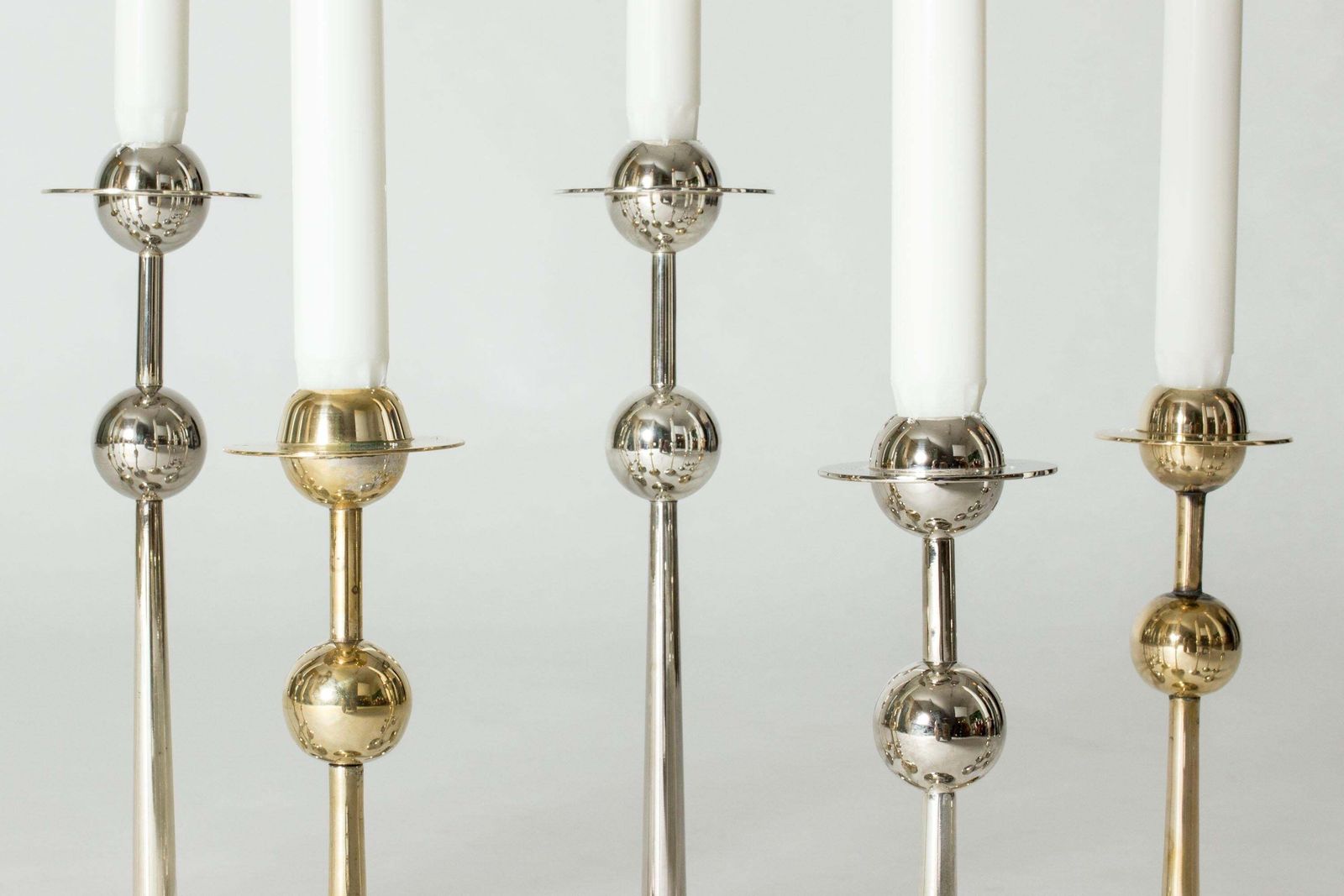 Midcentury Set Of 14 Silver Plated Candlesticks By Kjell Engman, Sweden, 1979 photo vinterior