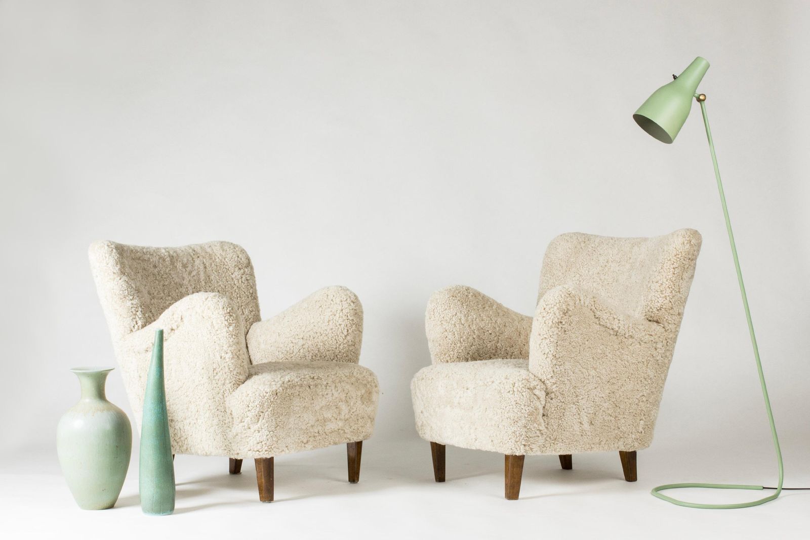 Midcentury Modern Sheepskin Lounge Chairs, Sweden, 1940s photo furniture