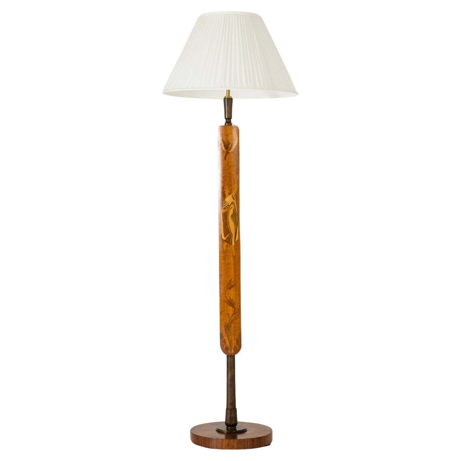 Lampadaire moderne suédois avec incrustations, Mjölby Intarsia, Suède, années 1930