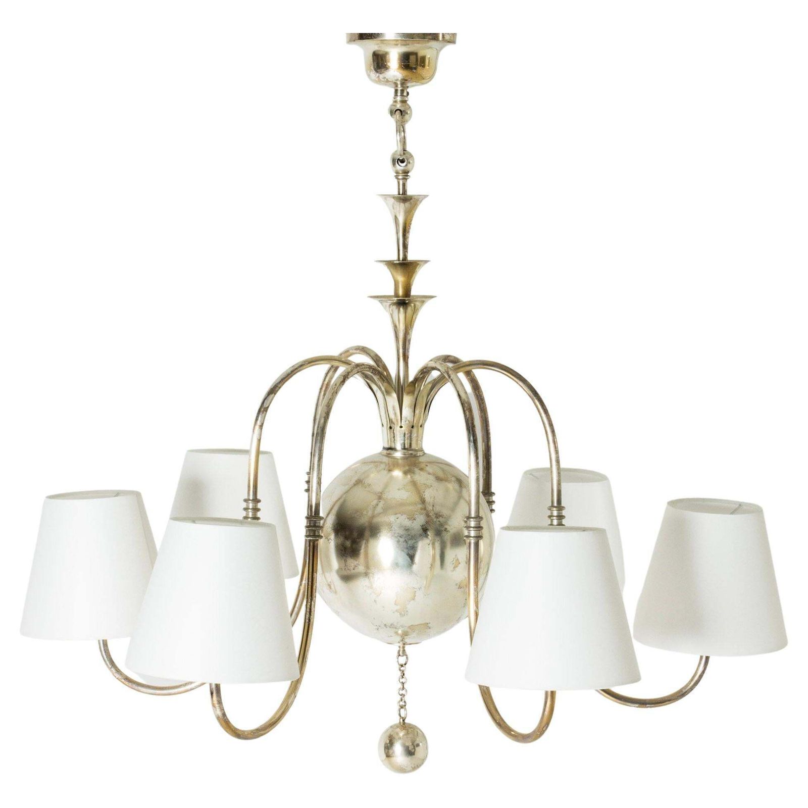 Scandinavian Modern zilveren plafondlamp van Elis Bergh, C. G. Hallberg, jaren 1920