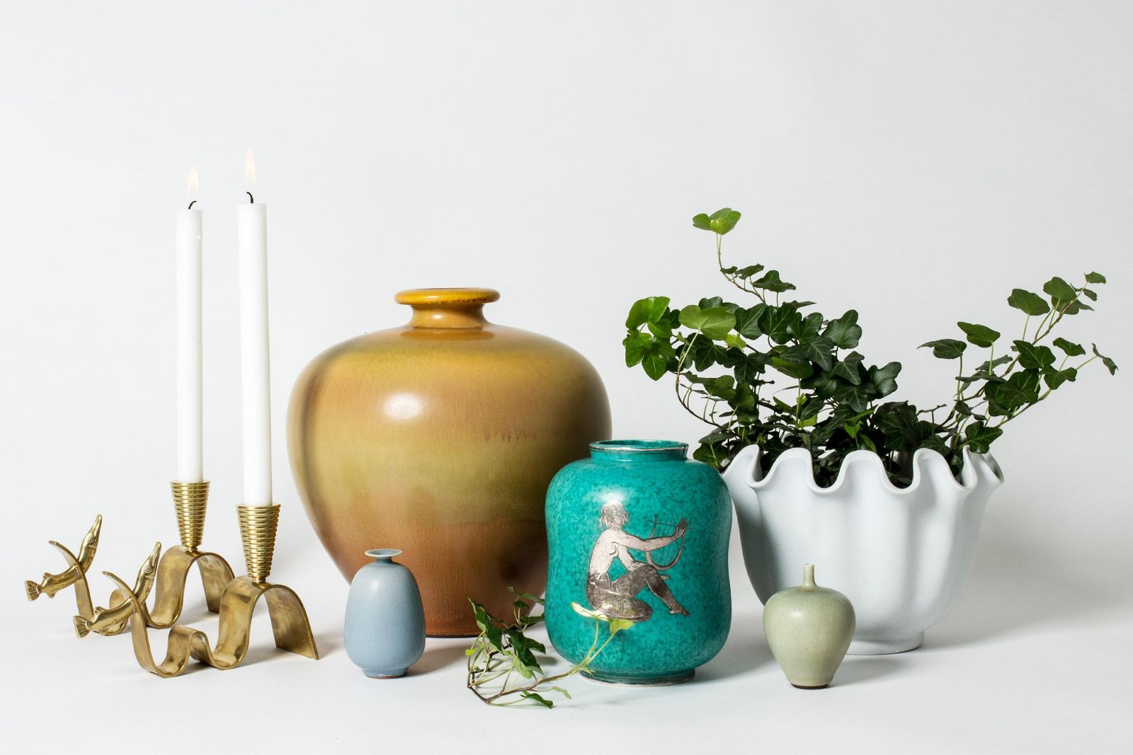 Bougeoirs vintage en laiton par Carl Einar Borgström, Ystad Metall, Suède, années 1940 photo buy