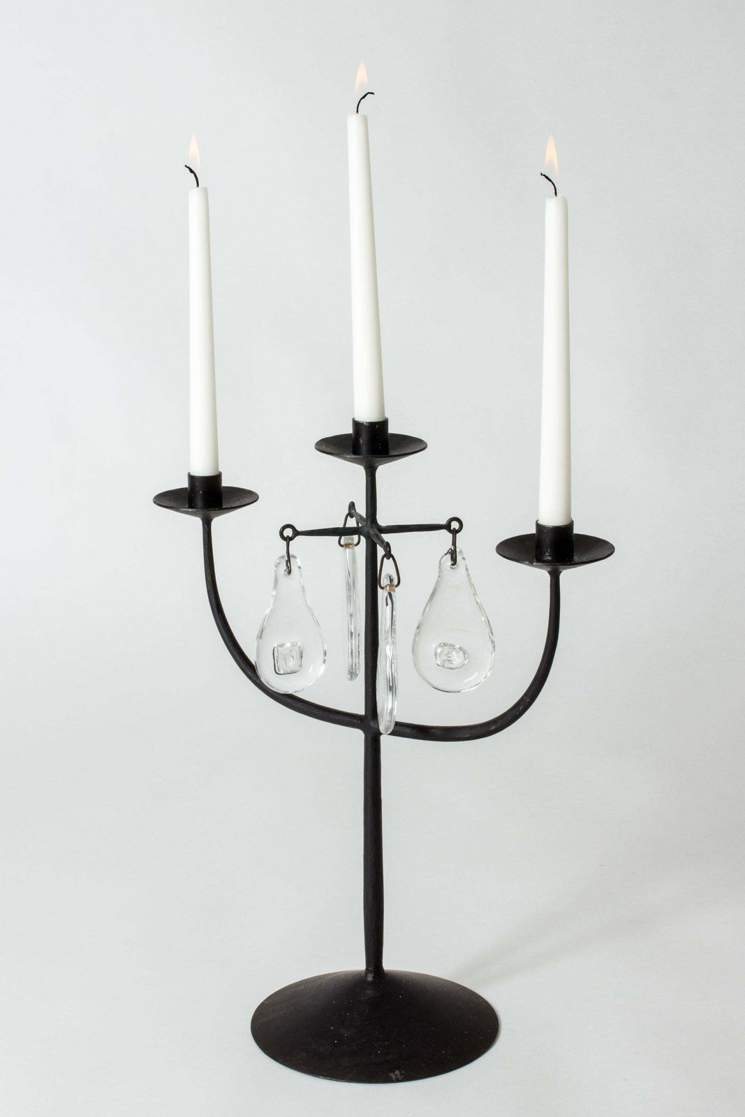 Mid-century IJzeren en Glazen Kandelaar van Erik Höglund, Boda Smide, Zweden, jaren 1960 photo Woonaccessoires
