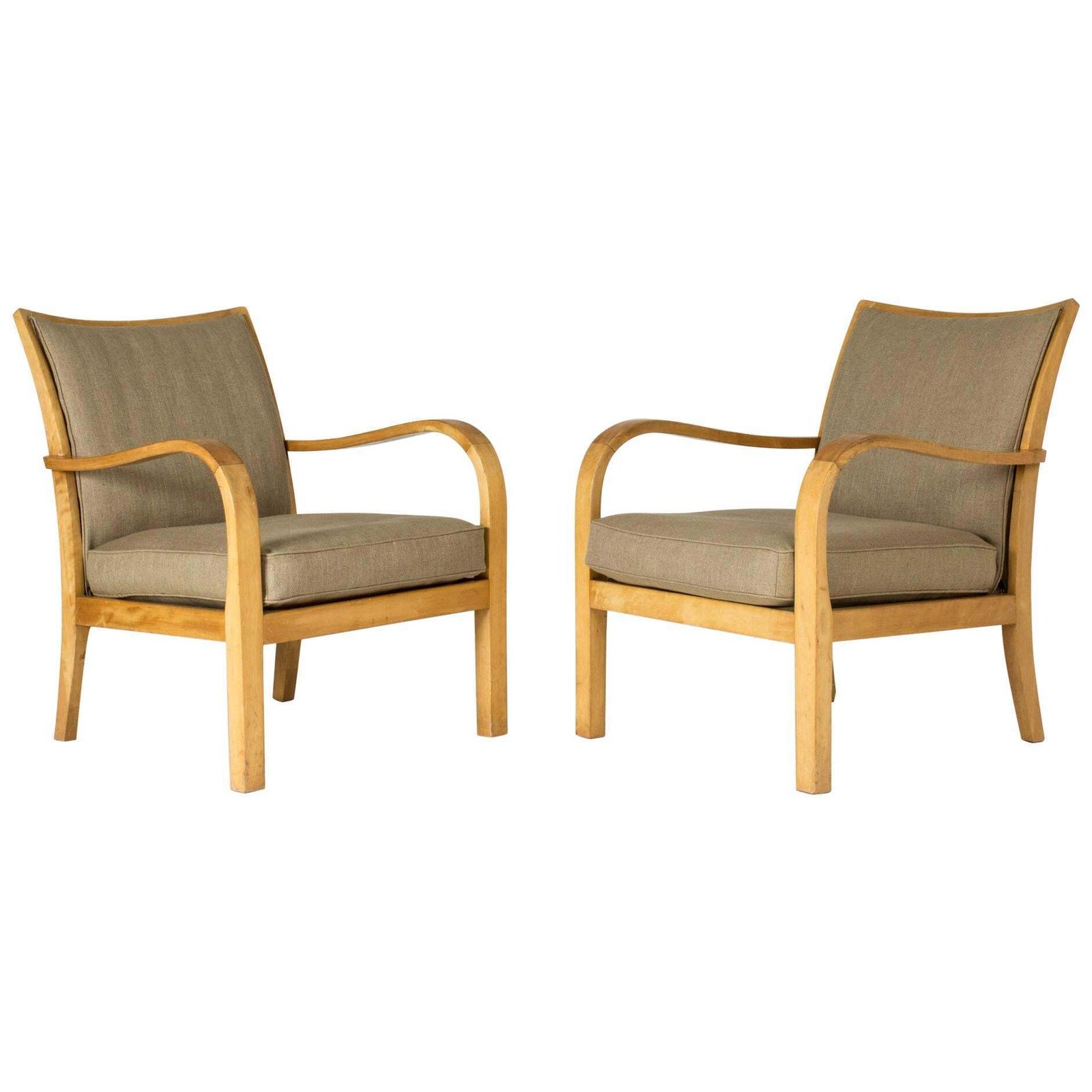 Paar Functionalist Berk En Linnen Lounge Chairs Door Axel Larsson Voor Bodafors