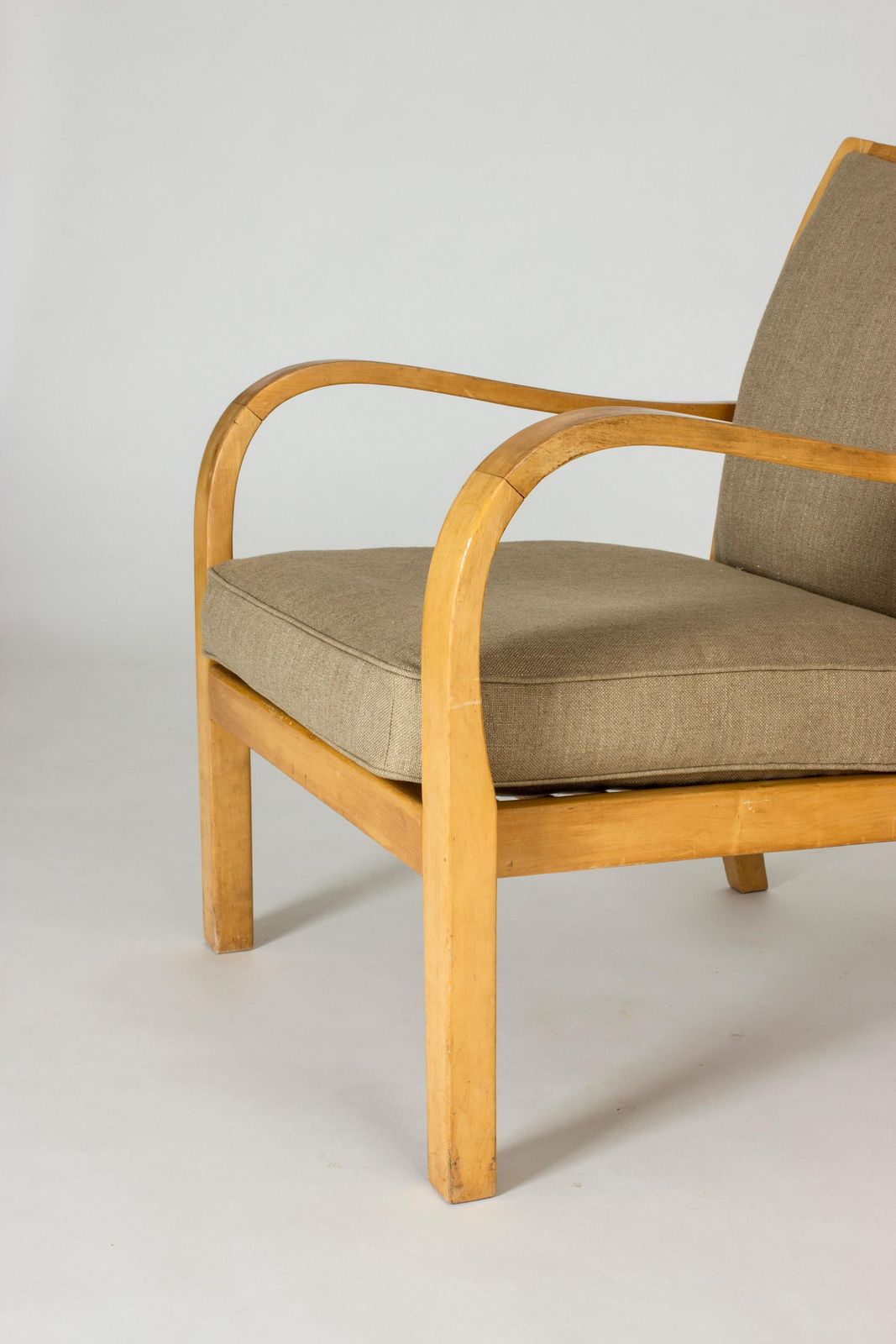 Pair Of Functionalist Birch And Linen Lounge Chairs By Axel Larsson For Bodafors photo 5941.0