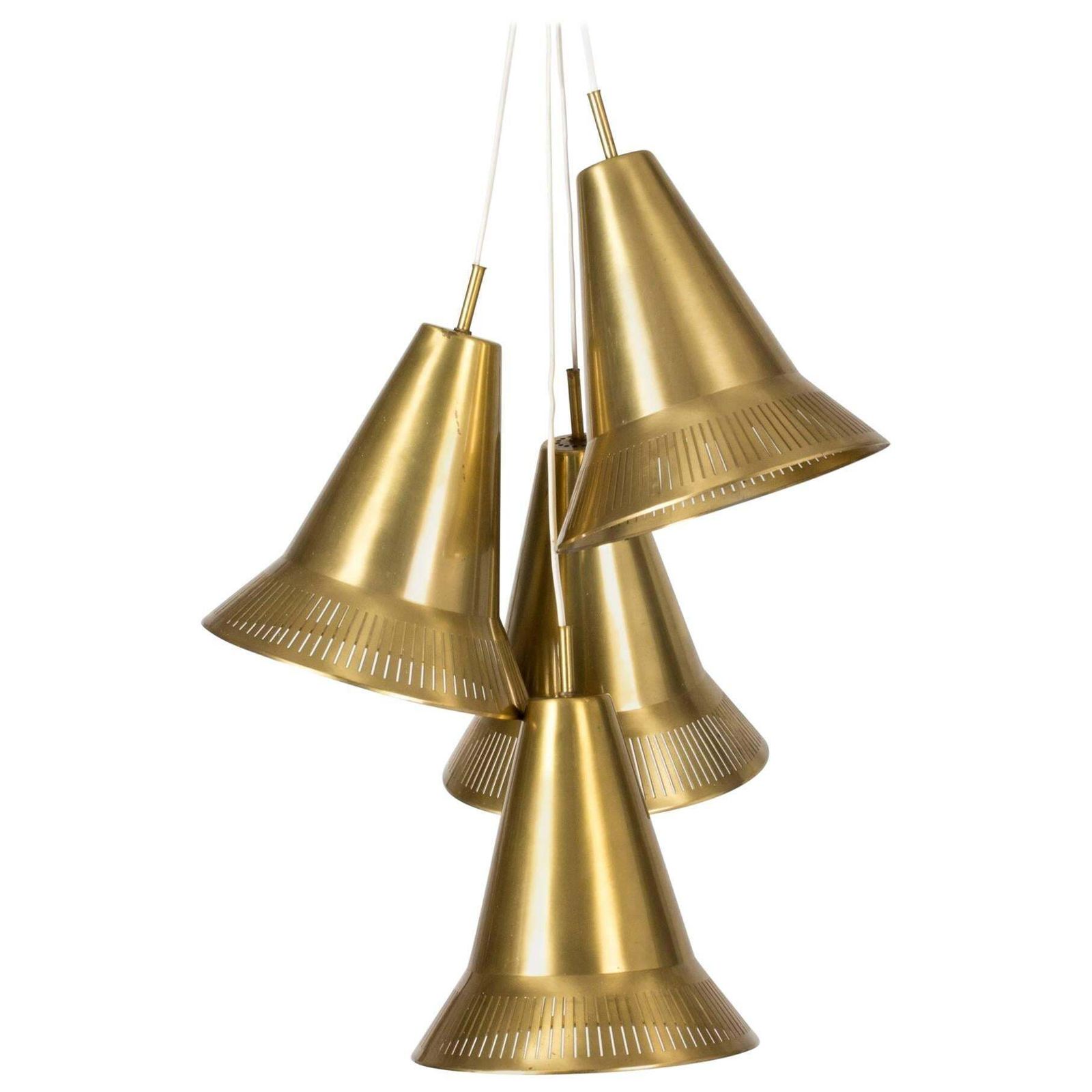 Set van vier messing hanglampen van Hans Bergström, ca. jaren 1950, Zweden