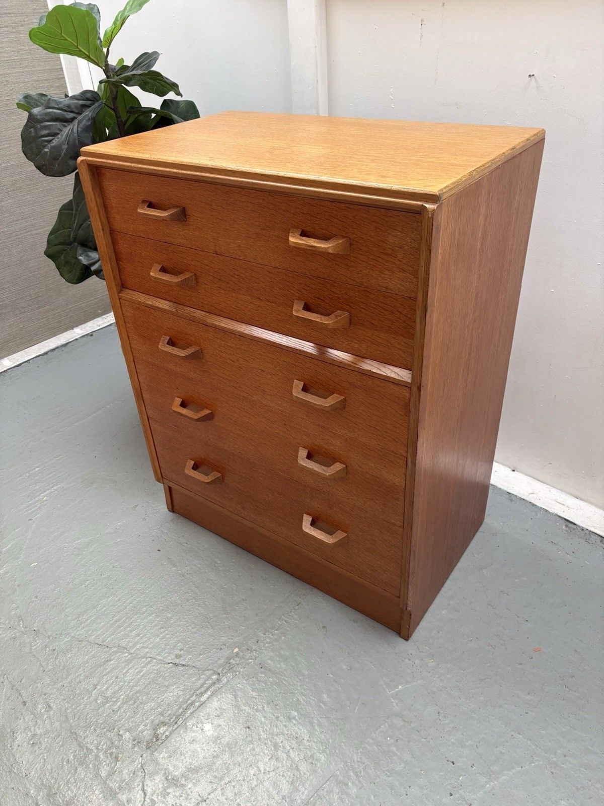 Vintage Mid Century G Plan "Brandon" Range Oak Chest Of Five Drawers 1950s