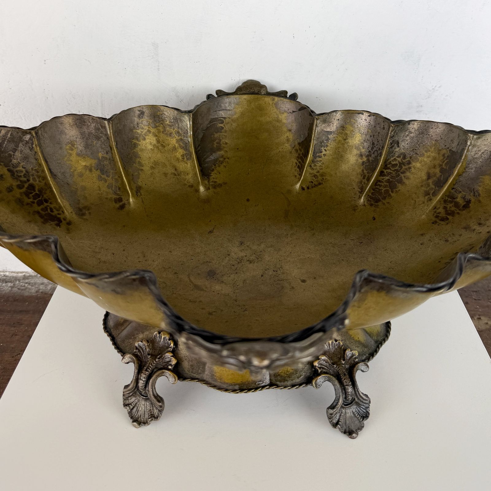 photo for sale Antique Silverplate Centerpiece With Dragon Handles, Footed Jardinière Or Fruit Bowl