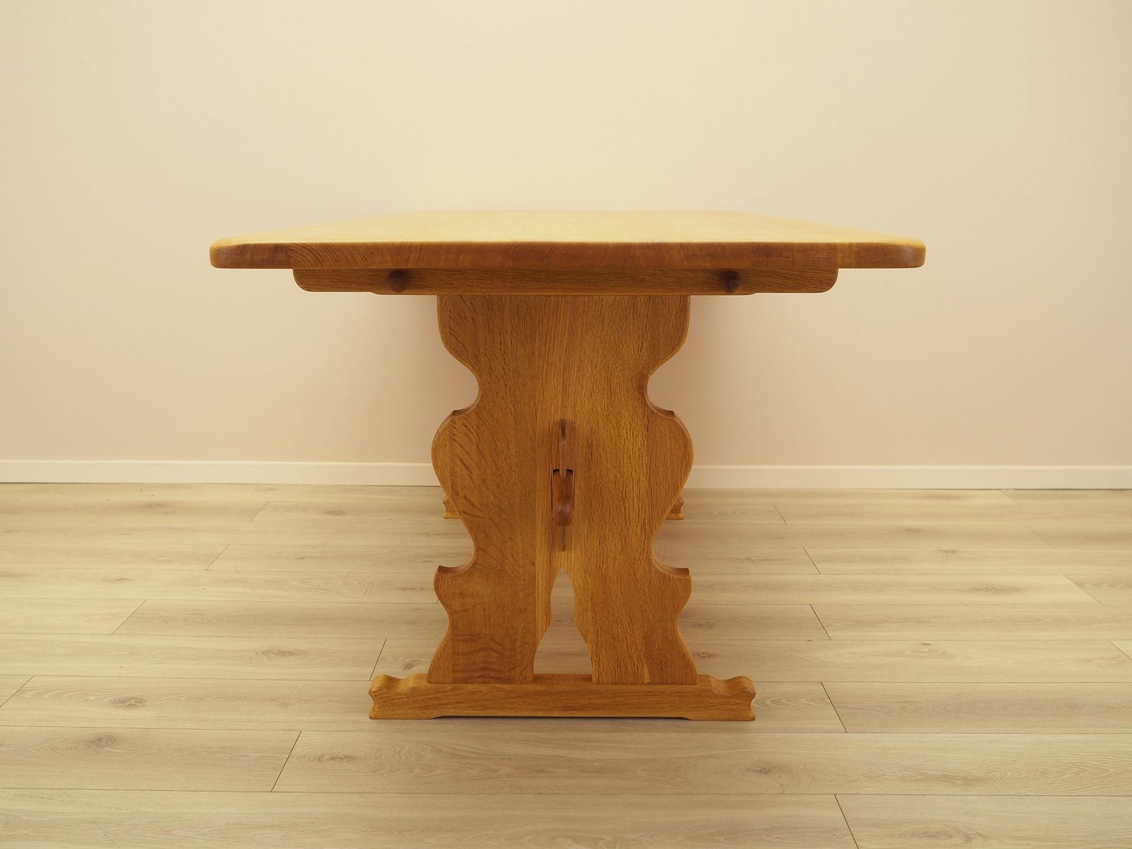 Danish Solid Oak Dining Table, Trestle Construction, 1960s photo 1609.0