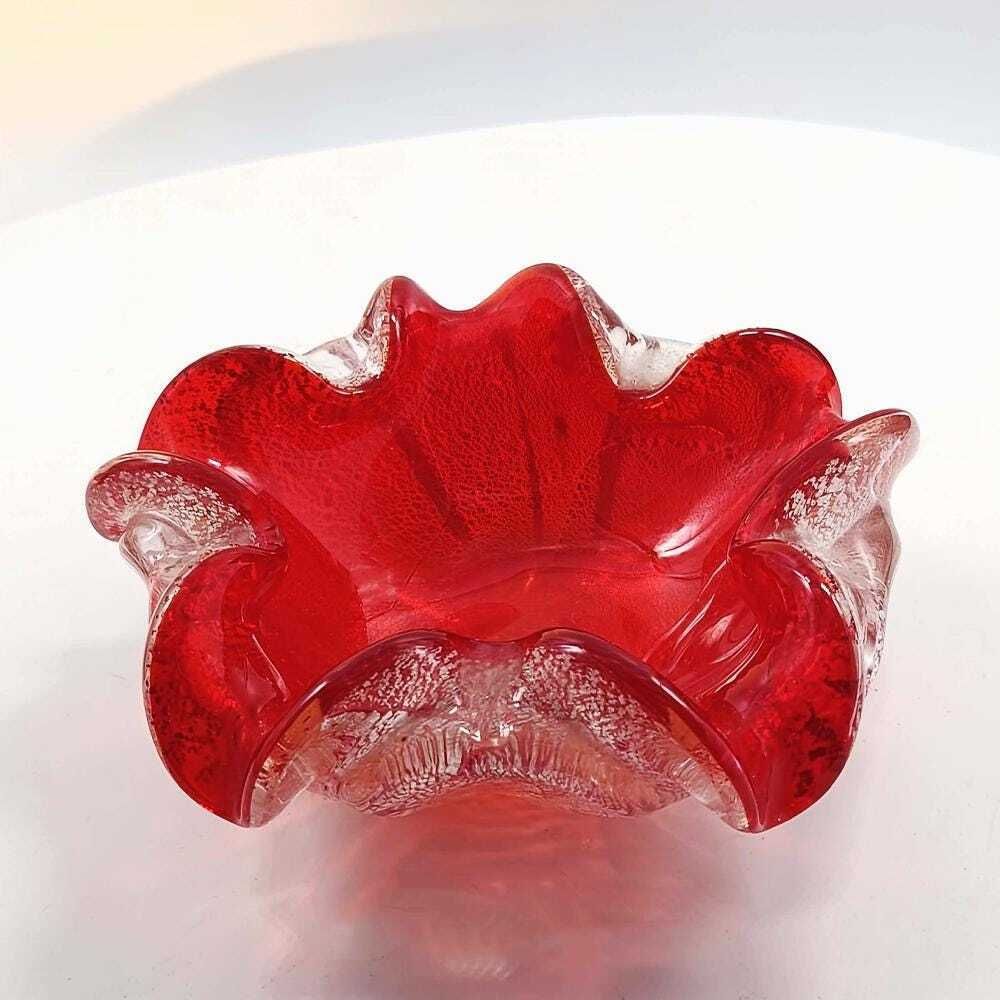 Vintage asbak in Muranoglas met zilveren afwerking, ca. jaren 1950, Made in Italy. photo for sale