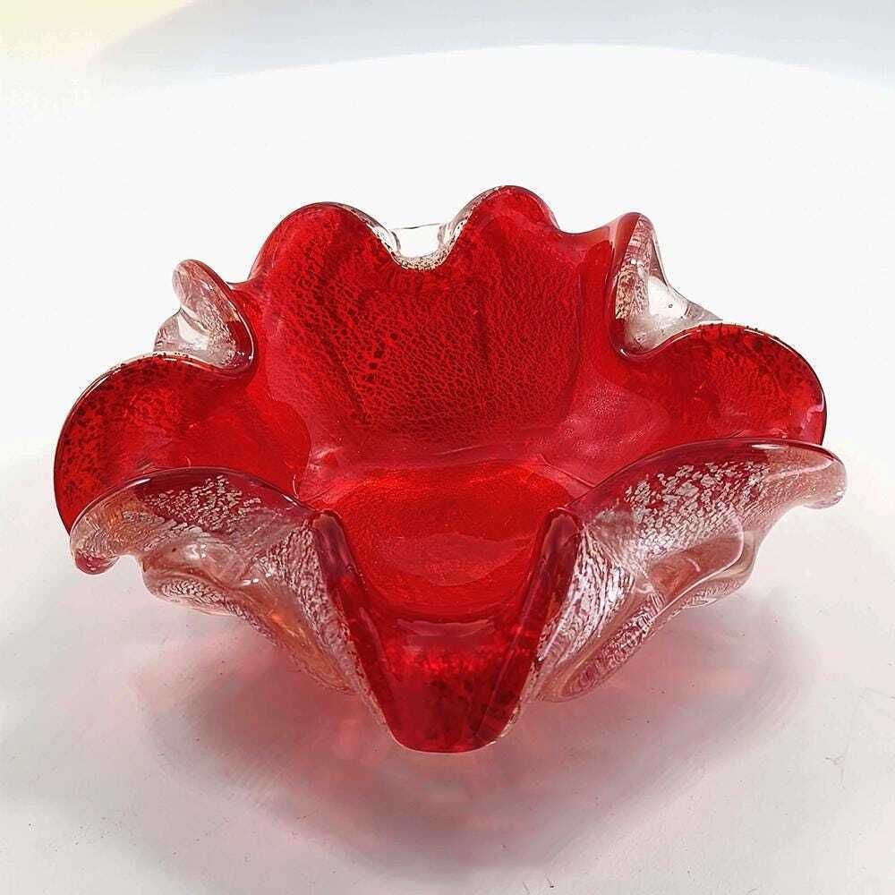 Vintage asbak in Muranoglas met zilveren afwerking, ca. jaren 1950, Made in Italy. photo Woonaccessoires