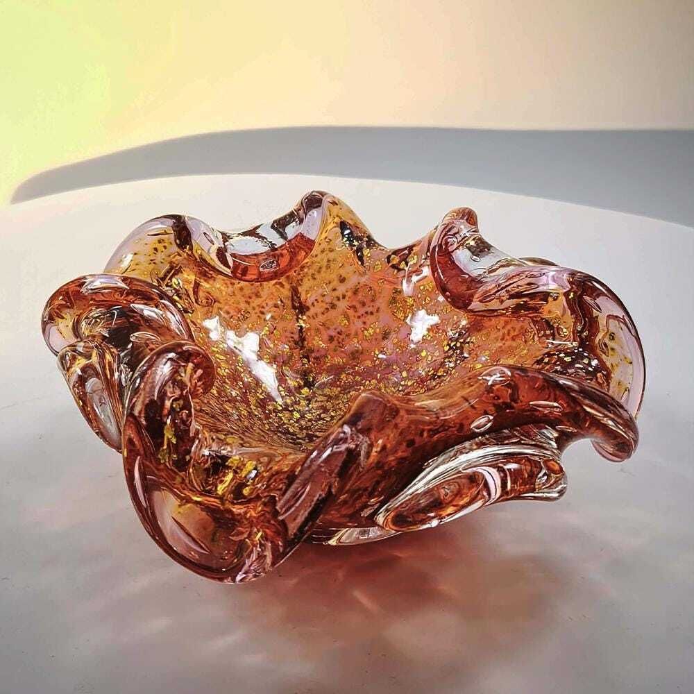 1950s Stunning Ashtray In Murano Glass With Gold Finishes, Made In Italy. photo Home Decor