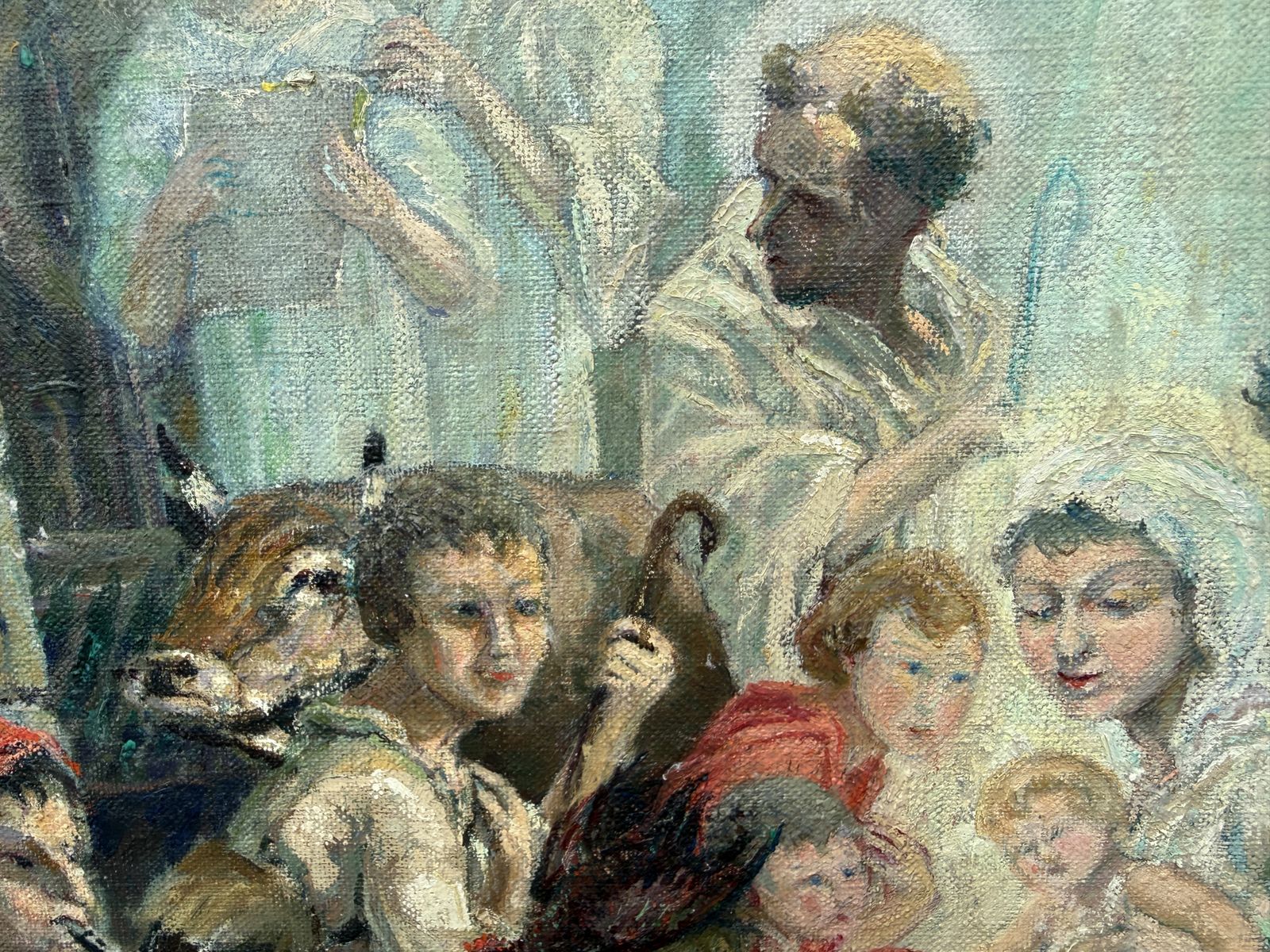 Ramón Gimbert Glory To God In The Highest, Monumentaal Catalaans Kerststalstuk Olieverfschilderij 1959 photo Kunst