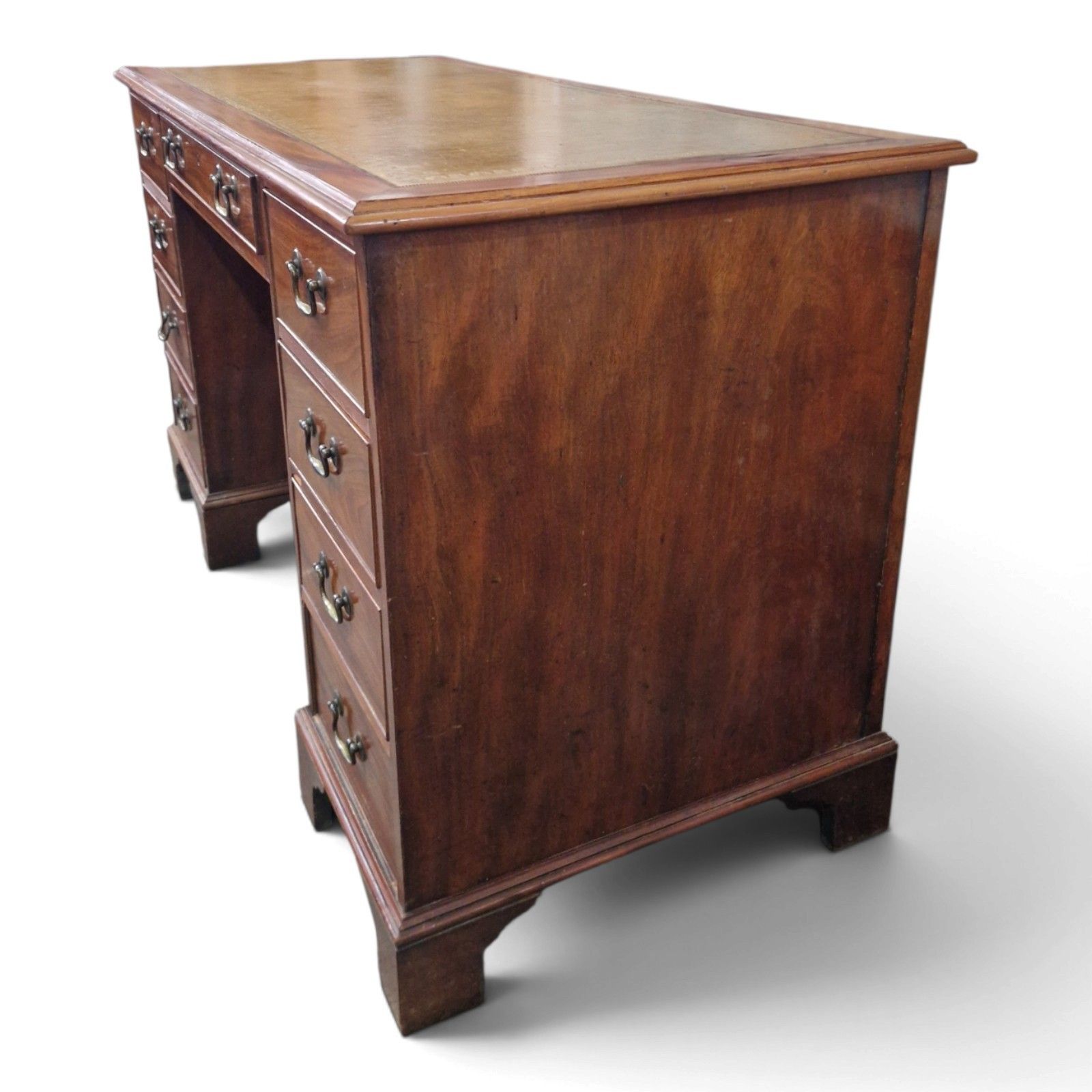195.0 Antique Mahogany Pedestal Desk Leather Top 9 Drawer Kneehole photo