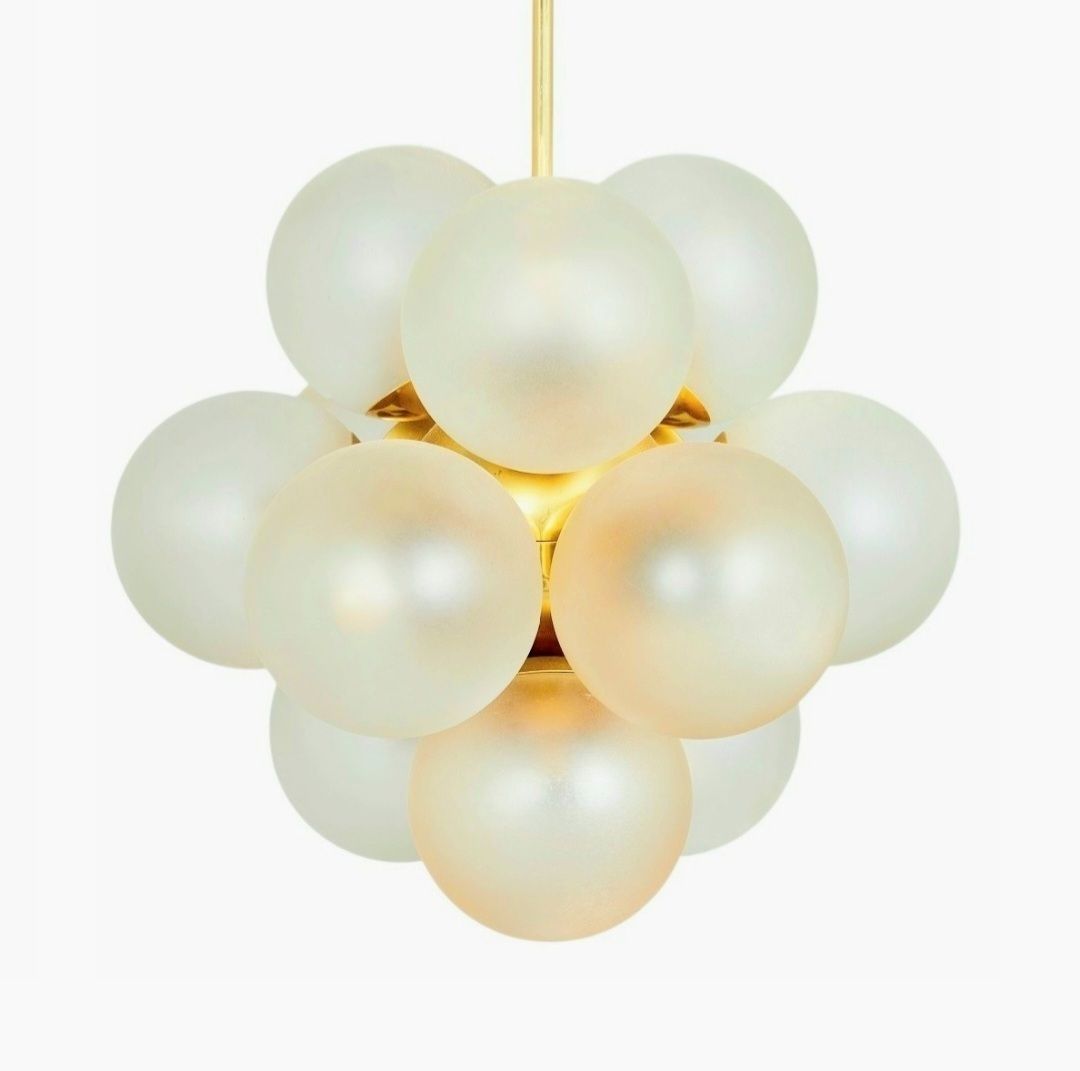 Lustre Space Age, laiton et 12 sphères en verre, Kaiser Leuchten, Allemagne, années 1960