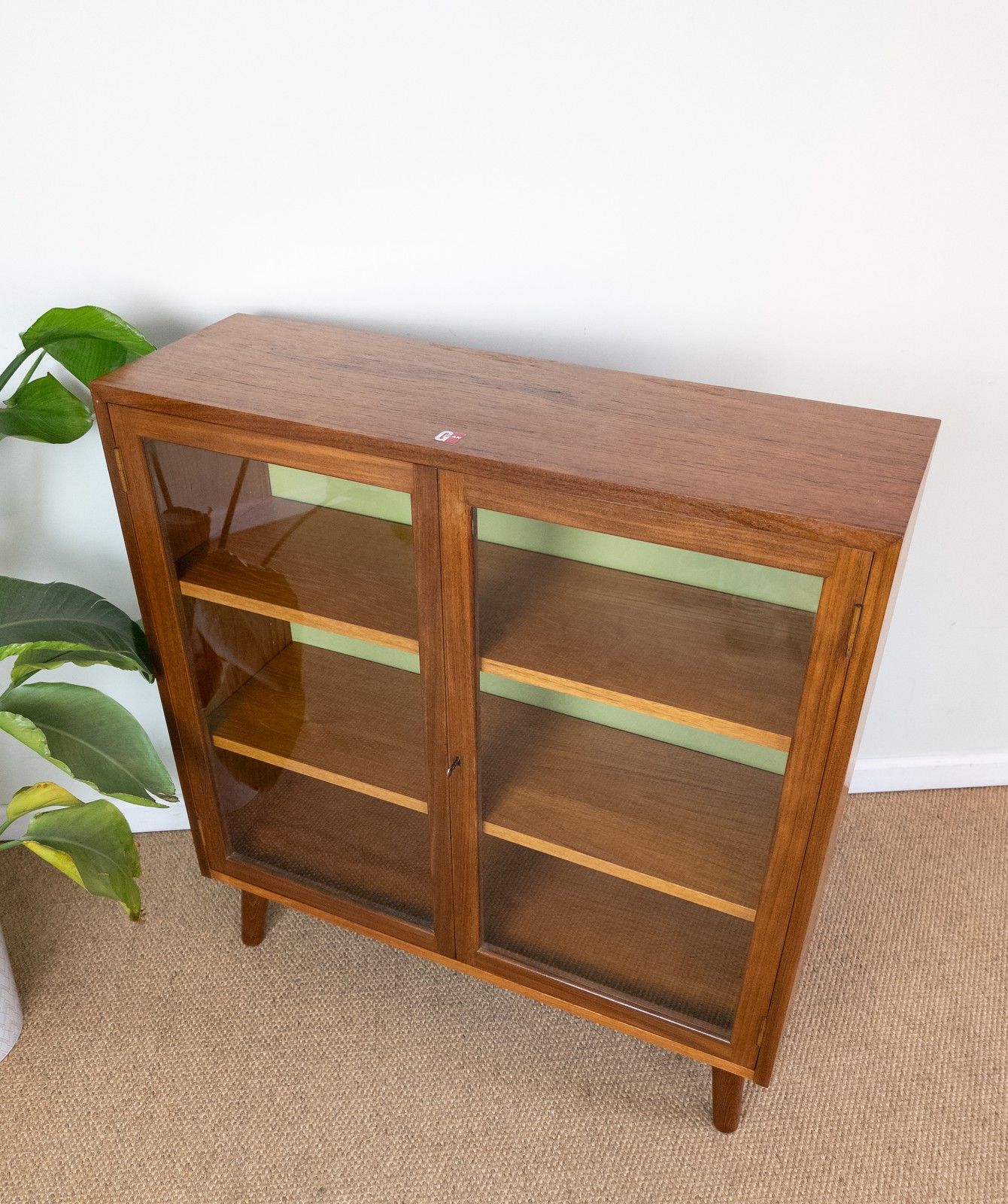Refinished Vintage Teak Mid Century G Plan Small Green Glazed Cabinet Bookcase photo for sale