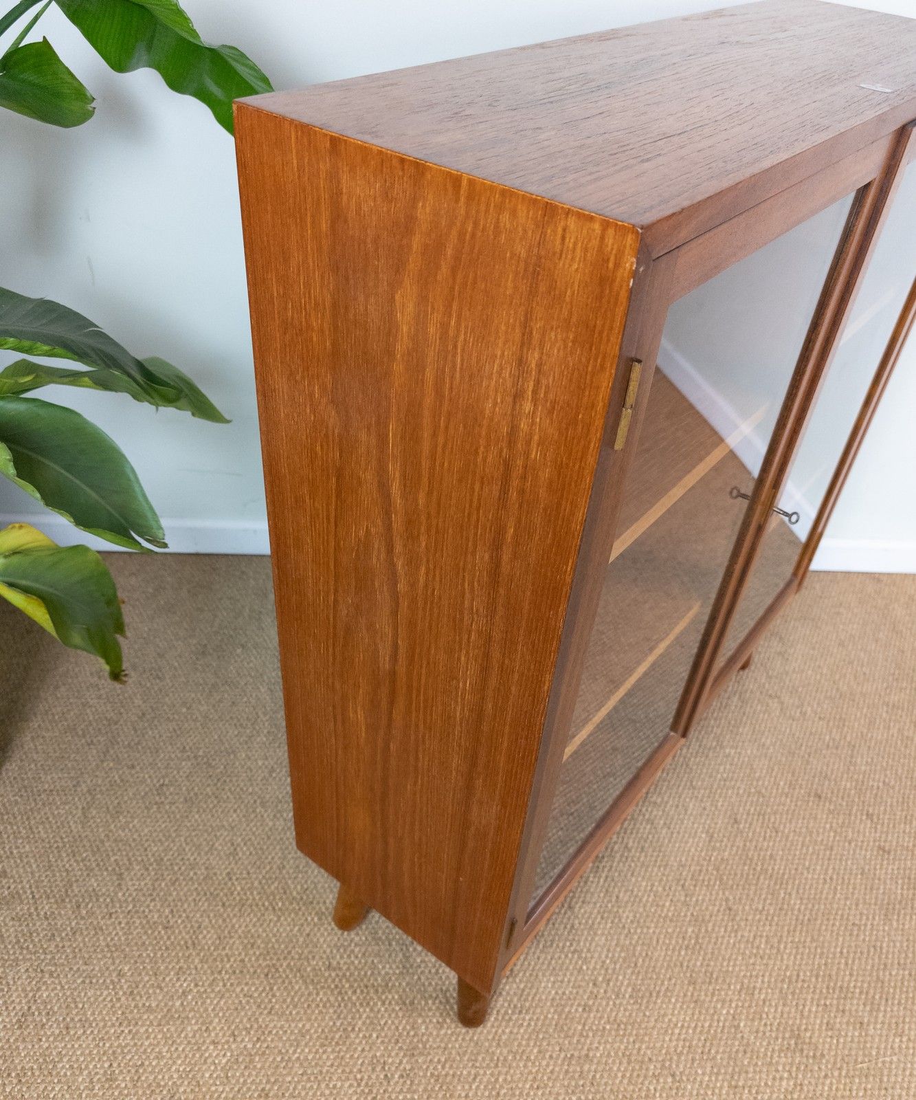 Refinished Vintage Teak Mid Century G Plan Small Green Glazed Cabinet Bookcase photo Furniture