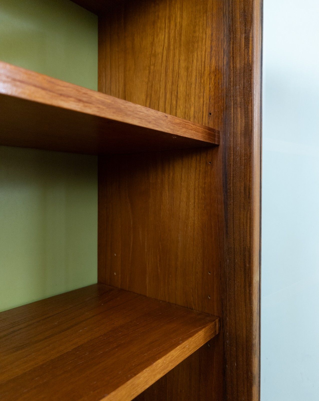 photo furniture Refinished Vintage Teak Mid Century G Plan Small Green Glazed Cabinet Bookcase