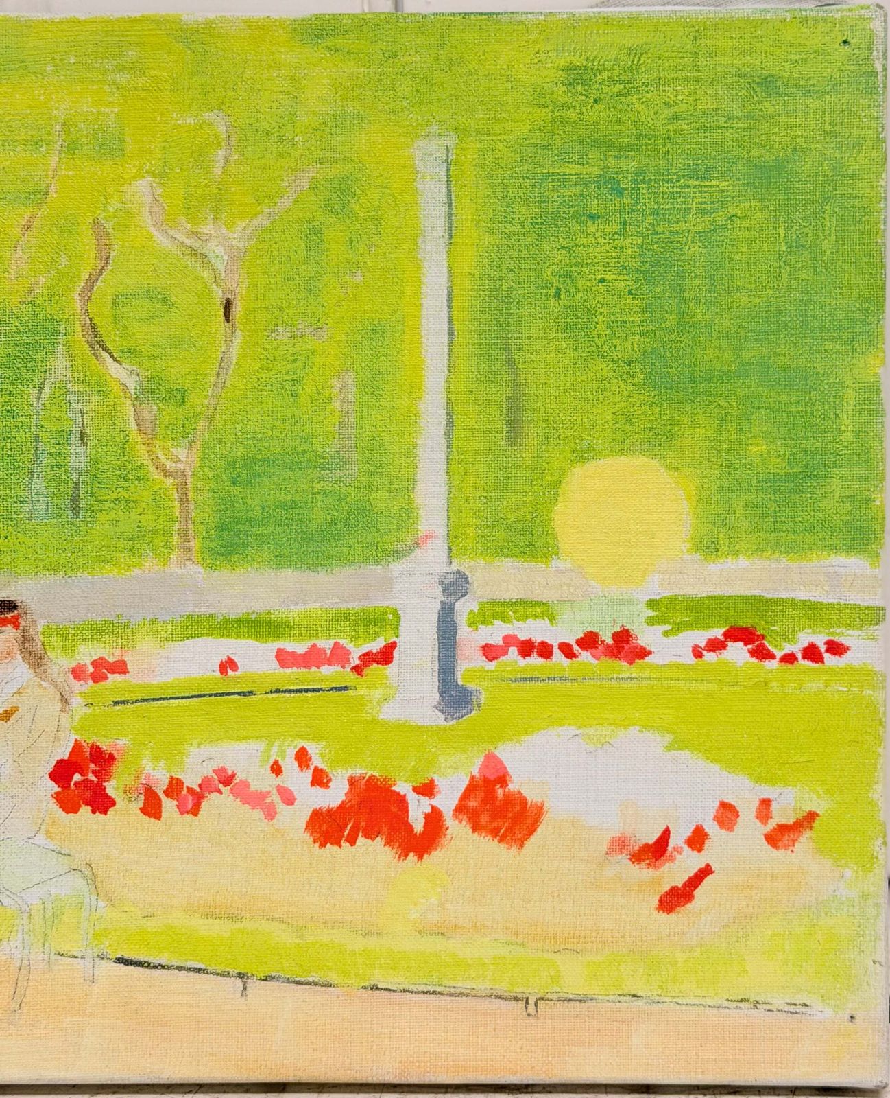 Figure lisant parmi les coquelicots rouges dans le Jardin du Luxembourg, moderniste, XXe siècle photo Art