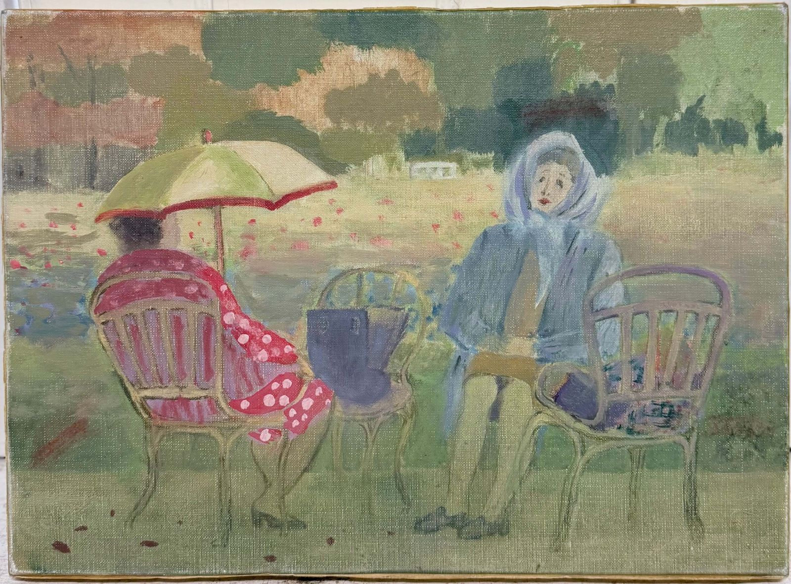 Two Ladies Dining In A Paris Park French Modernist 20th Century Oil Painting photo furniture