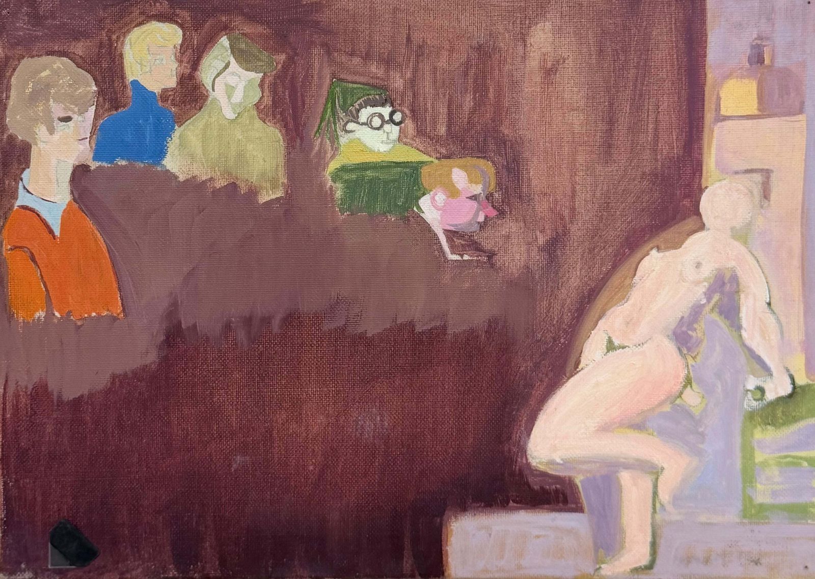 Figures Watching A Nude Model French Modernist 20th Century Oil Painting