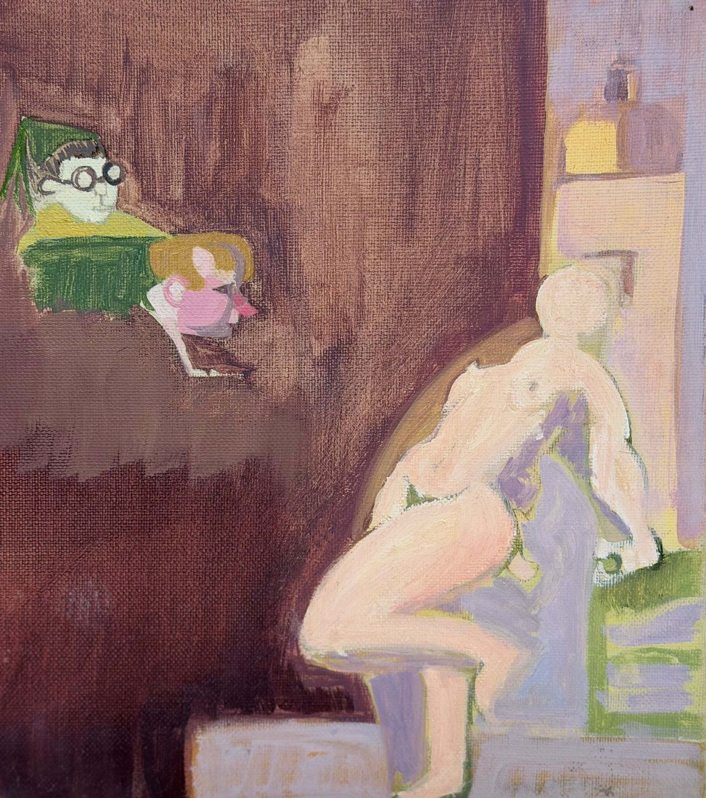 Figures Watching A Nude Model French Modernist 20th Century Oil Painting photo for sale