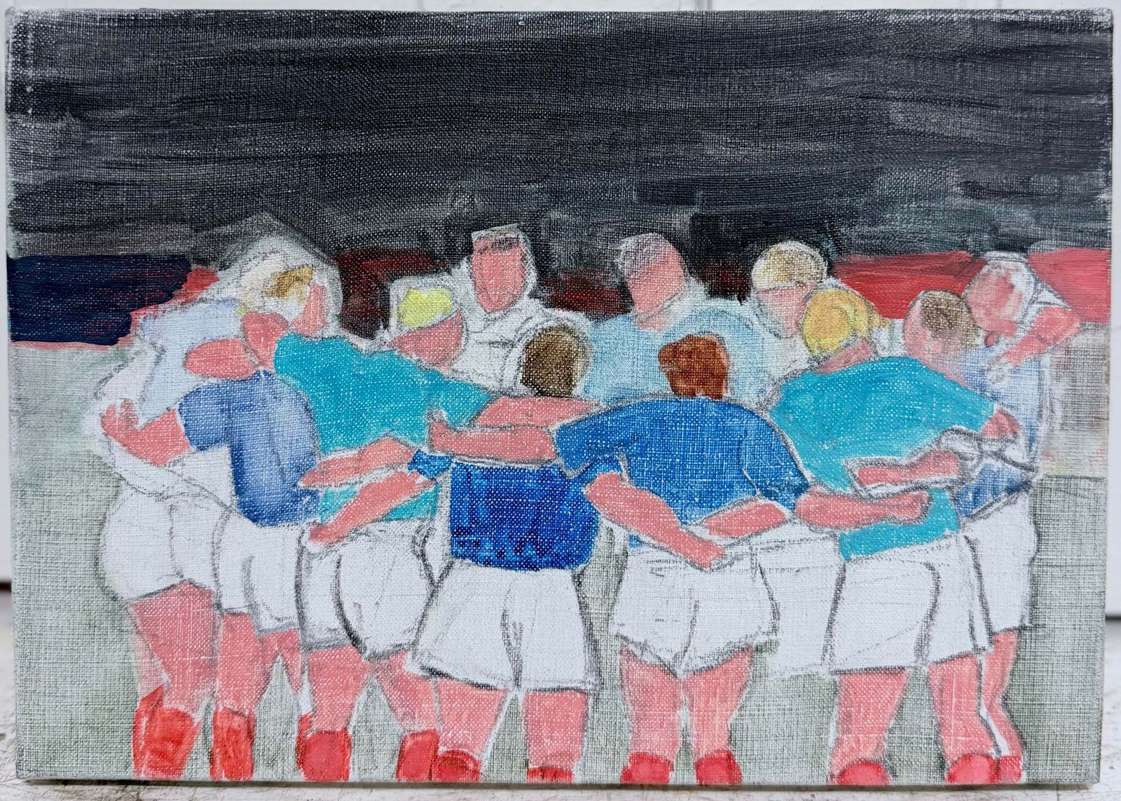 Joueurs de rugby en mêlée, peinture moderniste française, XXe siècle, huile sur toile photo for sale