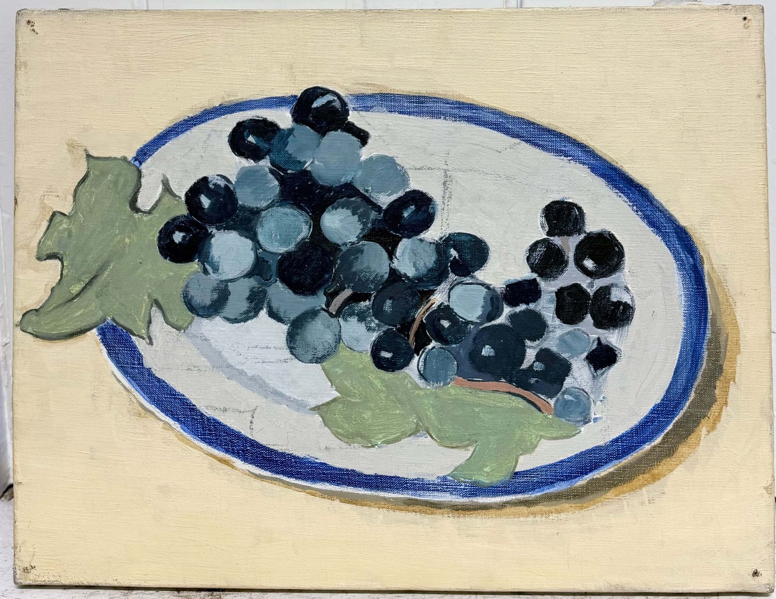Still Life Of Black Grapes On A Blue And White Plate French Modernist Oil photo furniture