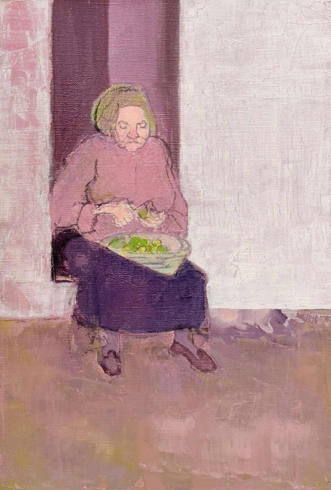 Seated Woman Preparing Vegetables French Modernist 20th Century Oil Painting