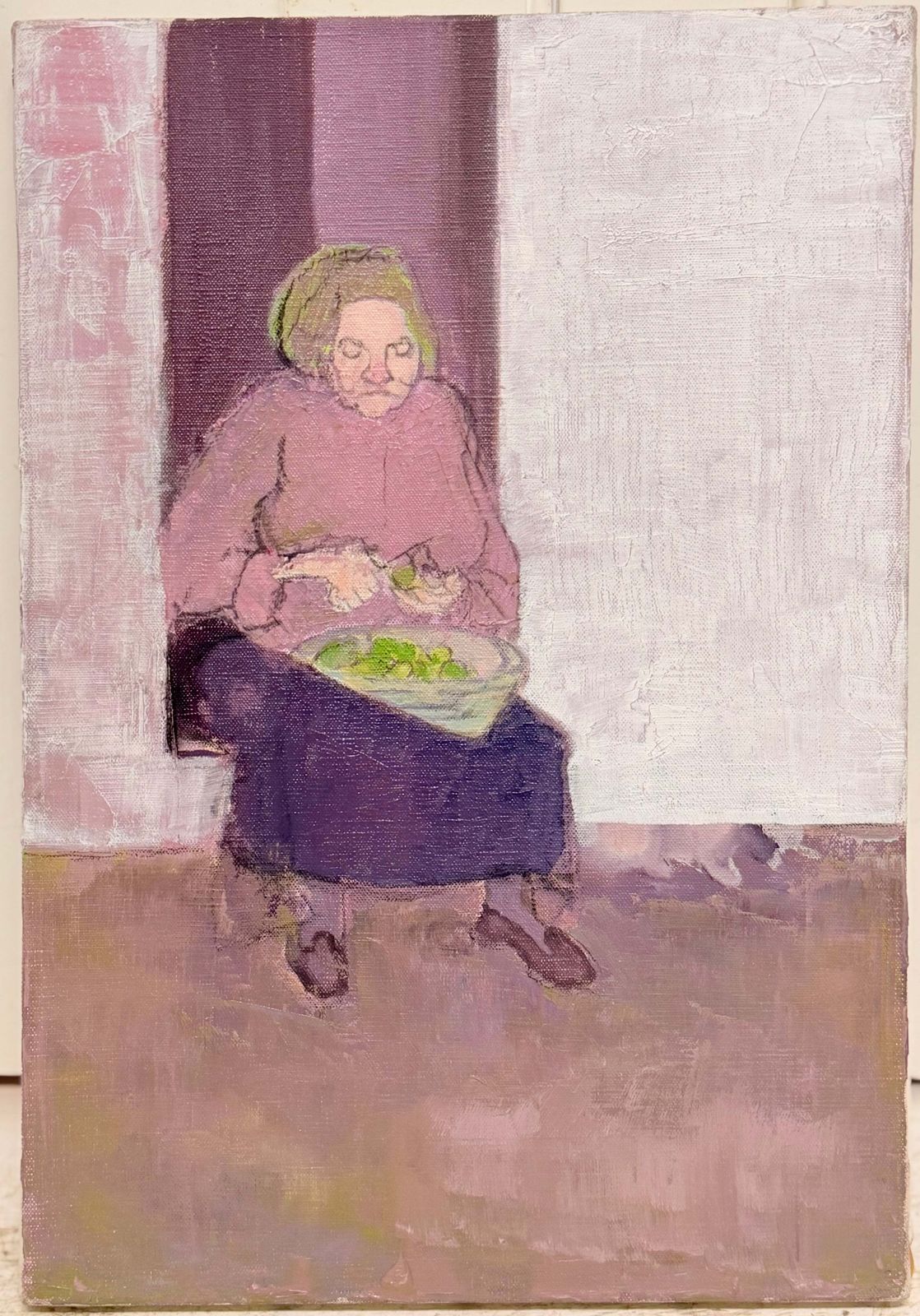 Seated Woman Preparing Vegetables French Modernist 20th Century Oil Painting photo furniture