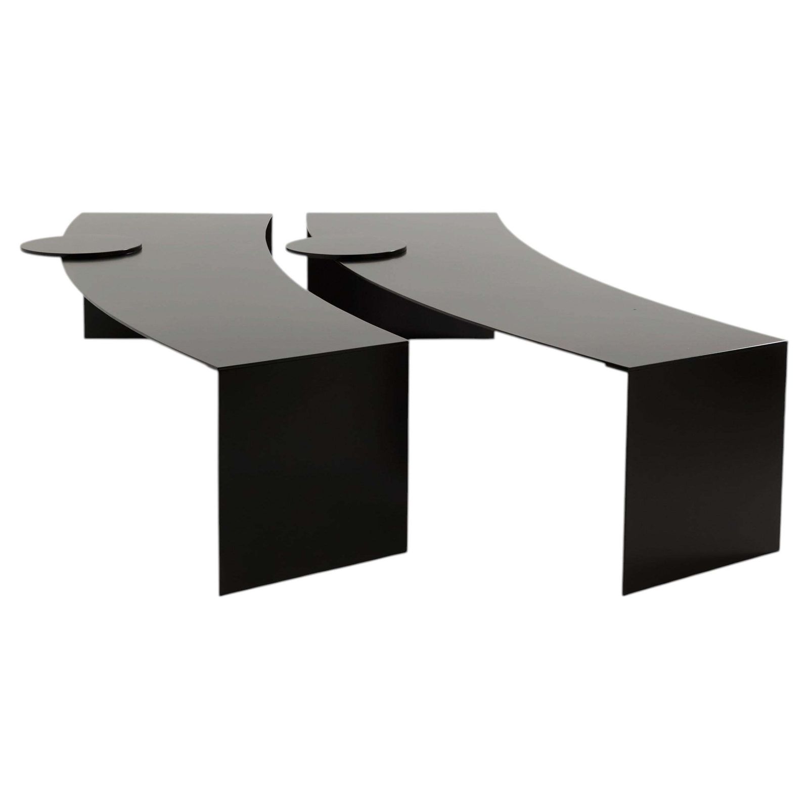 Paire de tables basses en métal Gilles Derain Lumen Edition 1986