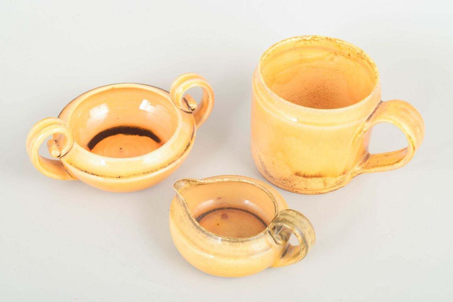 Kähler, Denmark. Set Of Ceramic Creamer, Sugar Bowl And Mug, 1930s. photo furniture