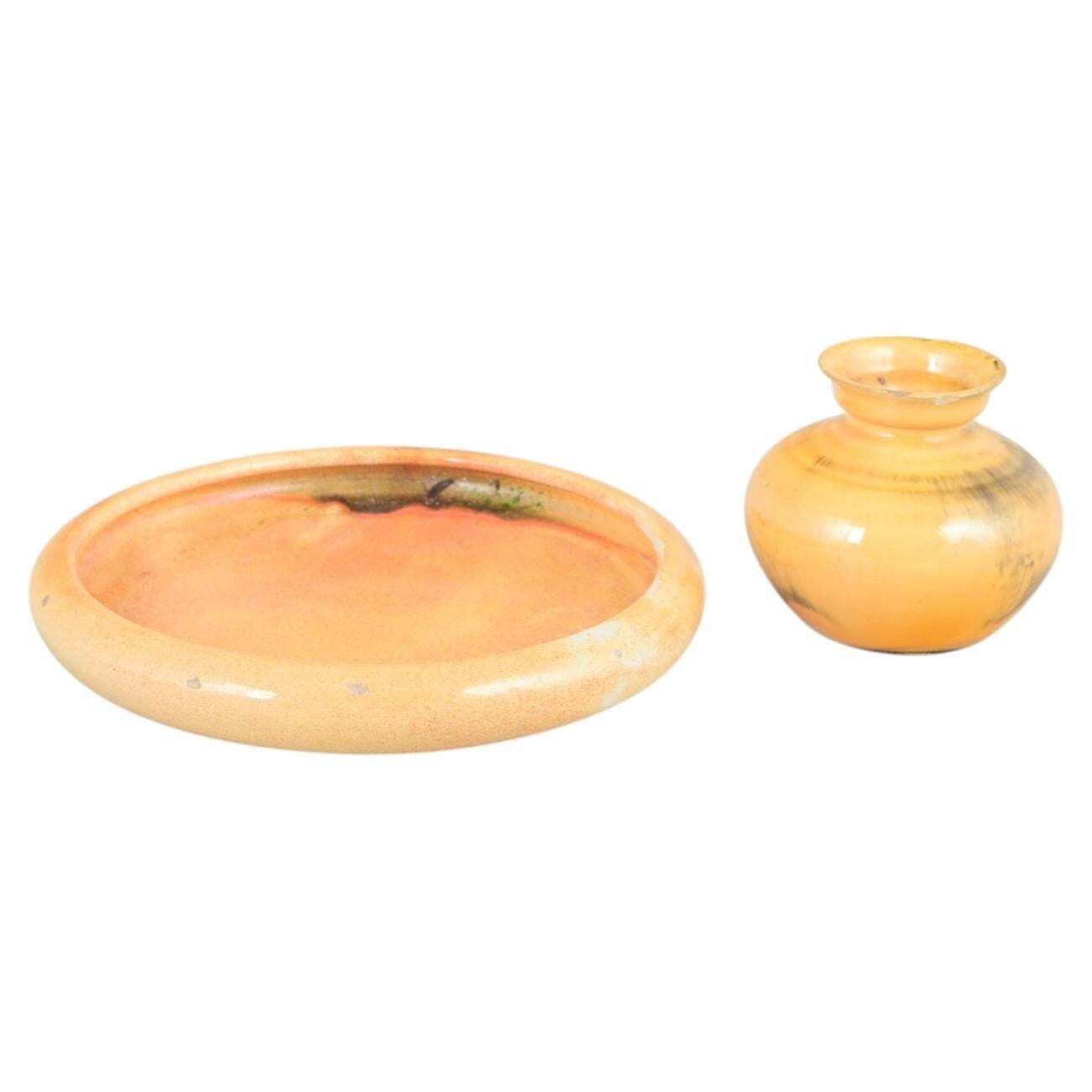 Kähler, Denmark. Set Of Ceramic Dish And Vase With Uranium Glaze, 1930s.