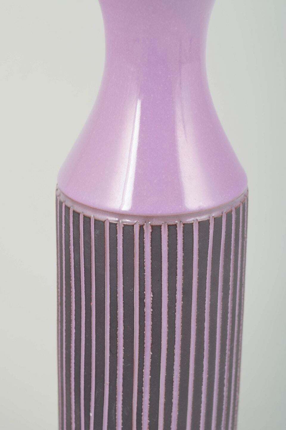Gabriel, Sweden. Tall Cylindrical Vase With Purple Glaze And Stripes. 1970s photo for sale
