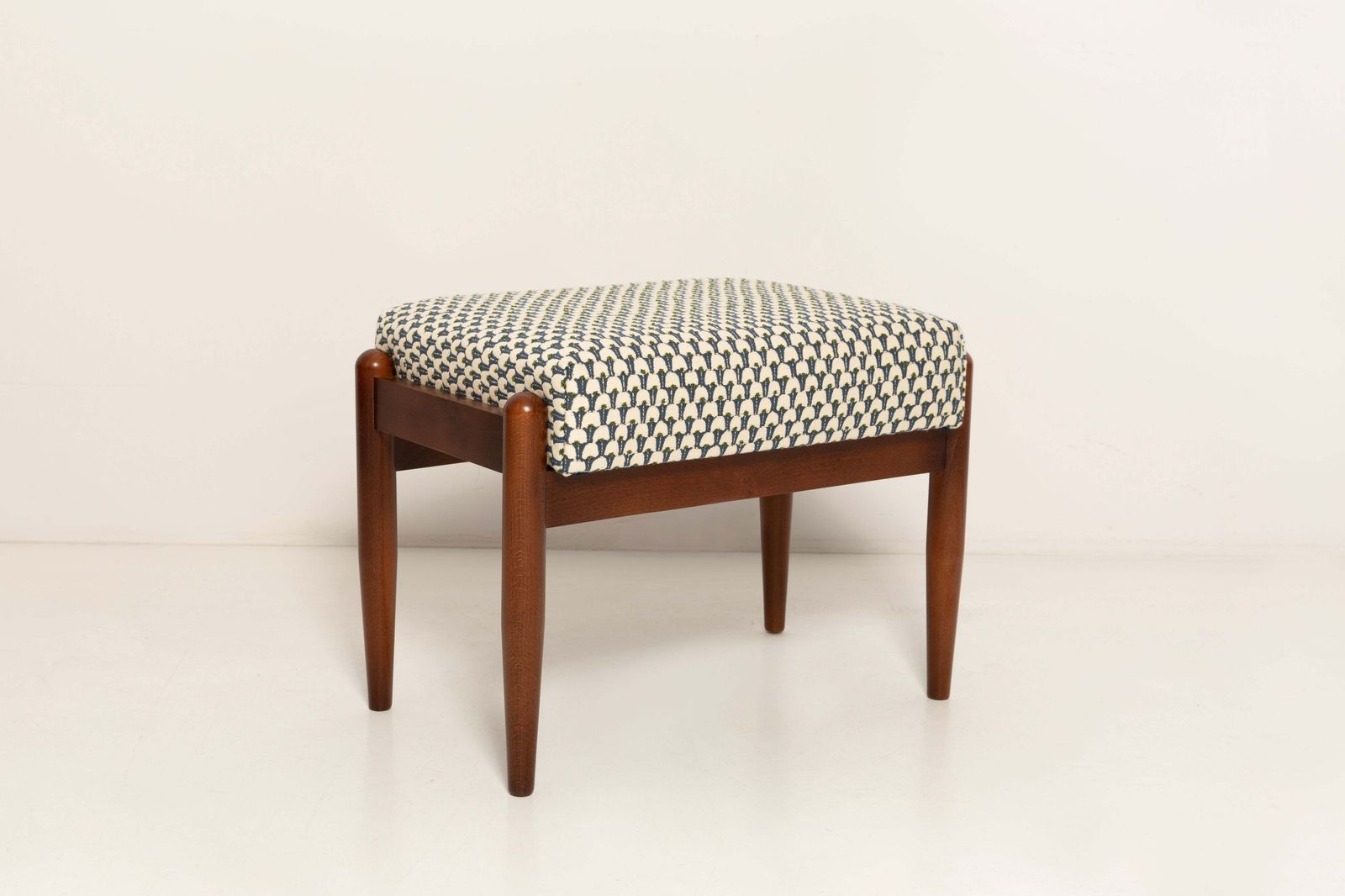 Mid Century Gfm Stool In Blue Jacquard, E. Homa, Europe, 1960s photo furniture