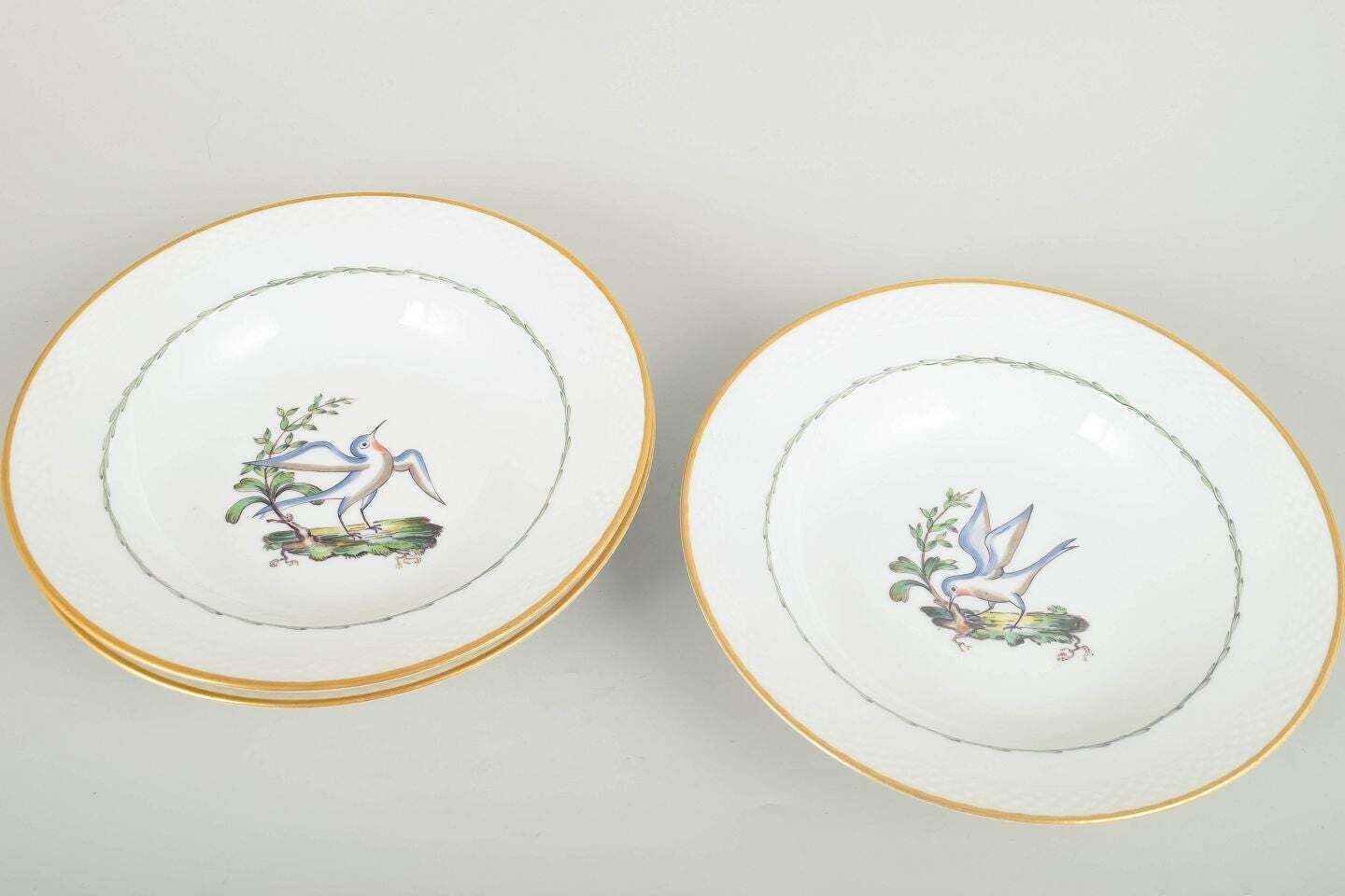 Royal Copenhagen. Set Of Four Large Deep Plates With Bird Motifs. Early 20th C. photo furniture