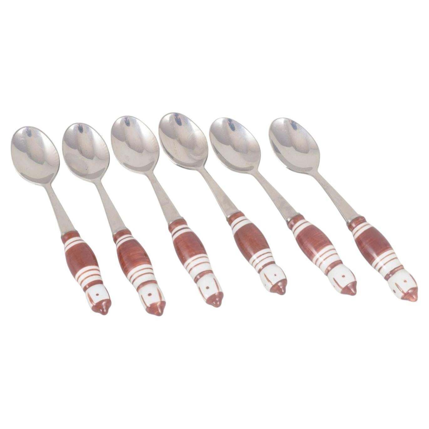 Bjørn Wiinblad For Rosenthal. Six Teaspoons In Stainless Steel And Porcelain.