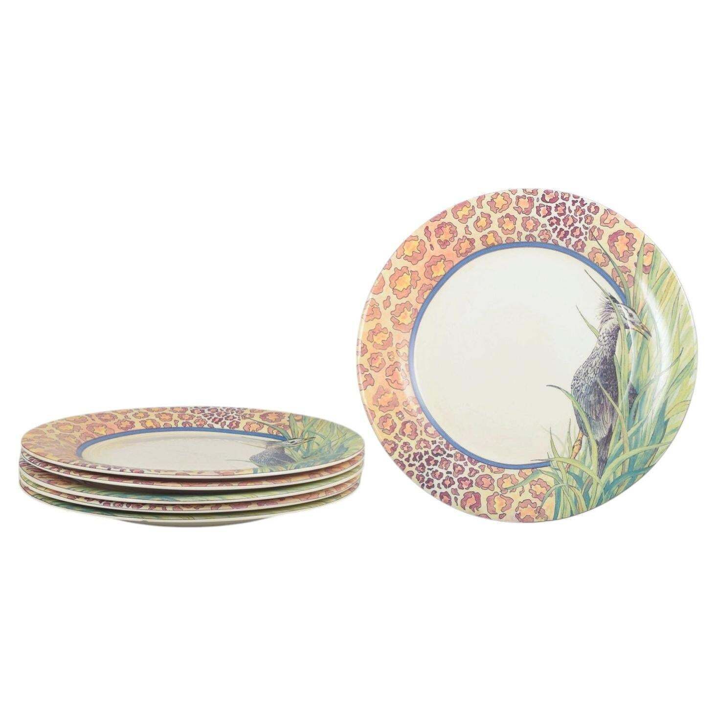Gien, France. “Savane”, Set Of 6 Large Dinner Plates In Faience, 1980s.