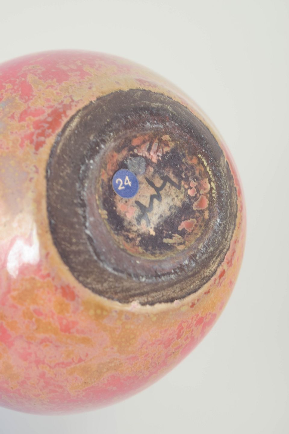 Hans Hedberg For Biot. Drop Shaped Vase With Pink And Yellow Marbled Glaze. photo Home Decor
