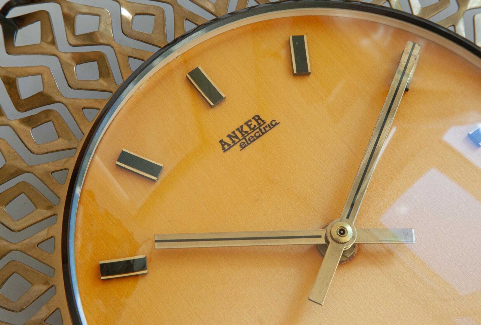 Mid Century Anker Germany wandklok modernisme Deens messing Space Age Atomic Starburst Junghans photo 227.0