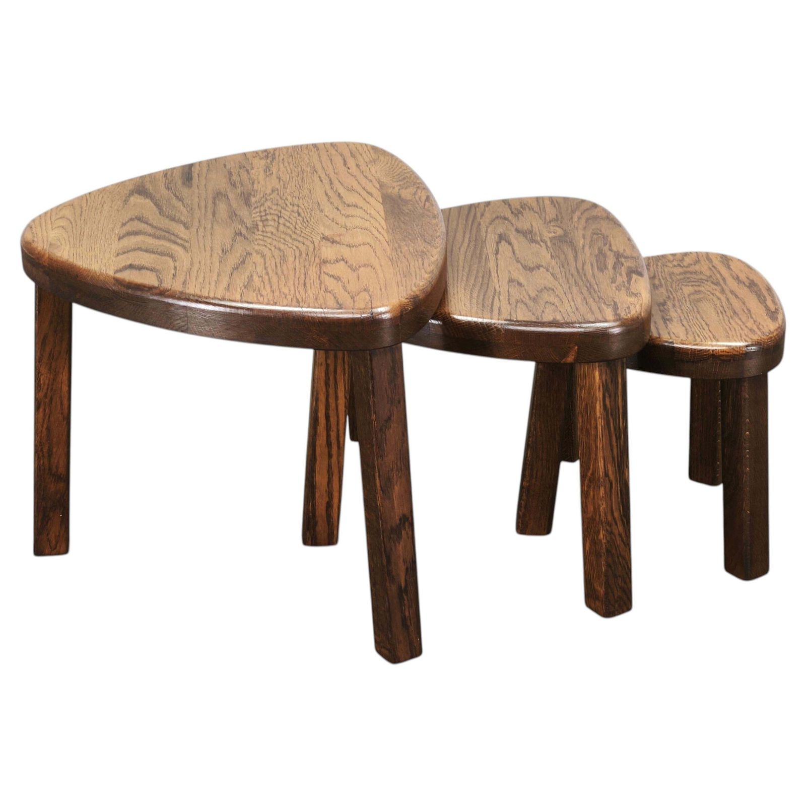 1960s Czechoslovak Mid Century Solid Oak Nesting Tables, Set Of Three