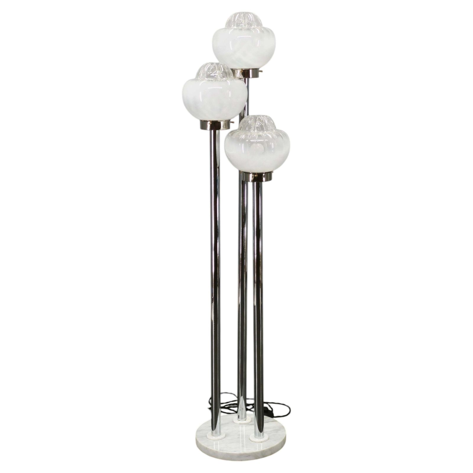 1970s Italian Murano Glass, Chrome And Marble Three Light Floor Lamp