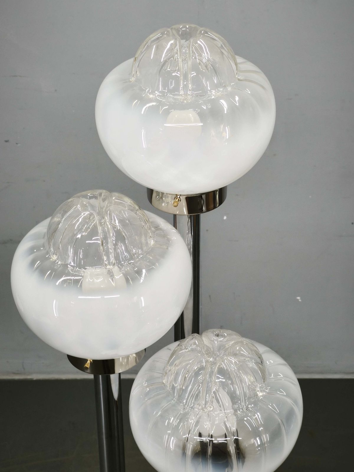 1970s Italian Murano Glass, Chrome And Marble Three Light Floor Lamp photo vintage