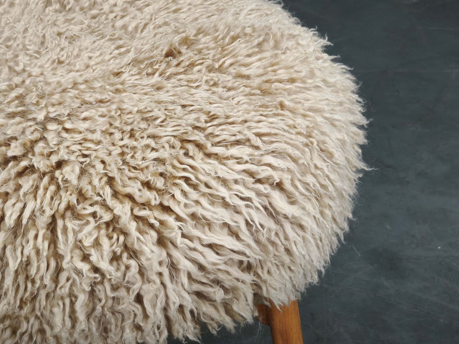 Pair Of Mid Century Sheepskin And Beechwood Stools, 1950s photo 785.0
