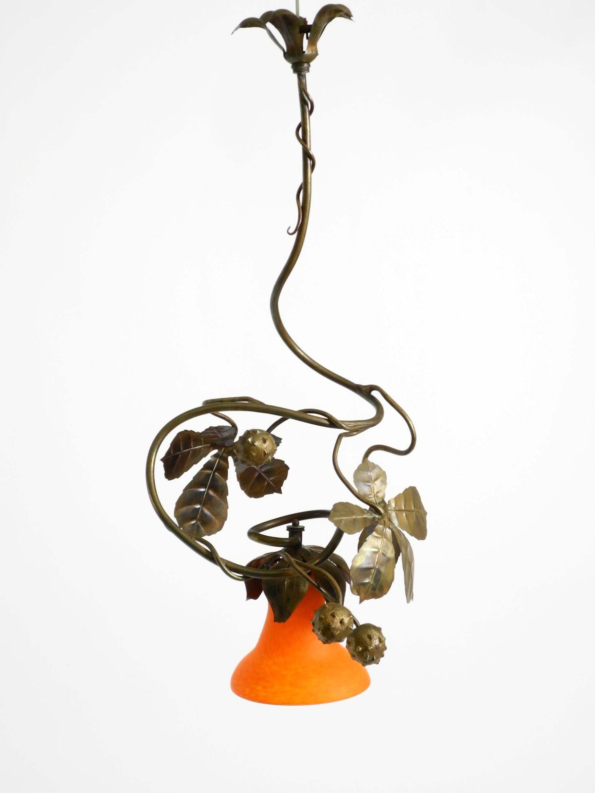 Floral Bronze And Glass Ceiling Lamp From The 1930s, Signed By Daum Nancy France photo furniture
