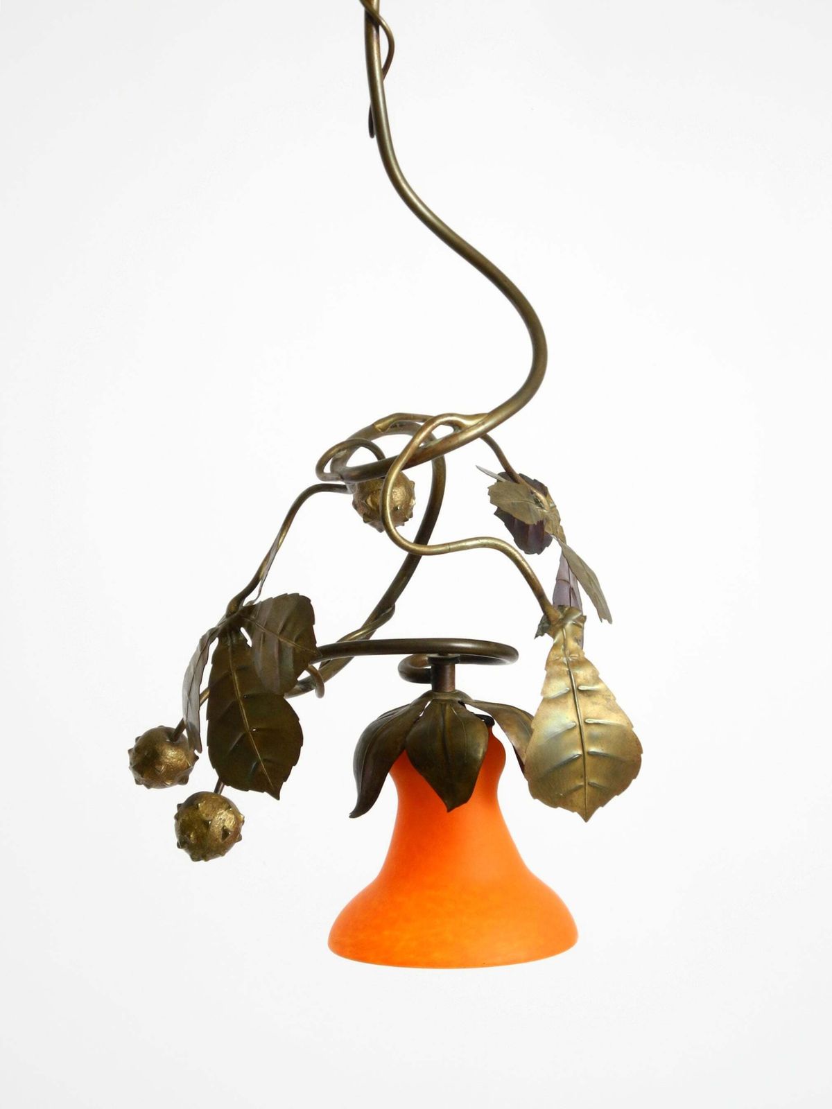 Floral Bronze And Glass Ceiling Lamp From The 1930s, Signed By Daum Nancy France photo Lighting