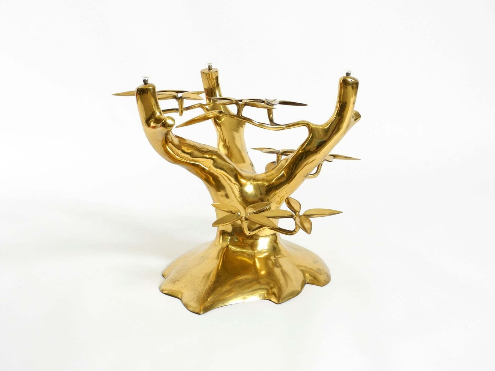 Table basse Bonsai en laiton doré au feu, par Willy Daro, années 1970 photo vintage