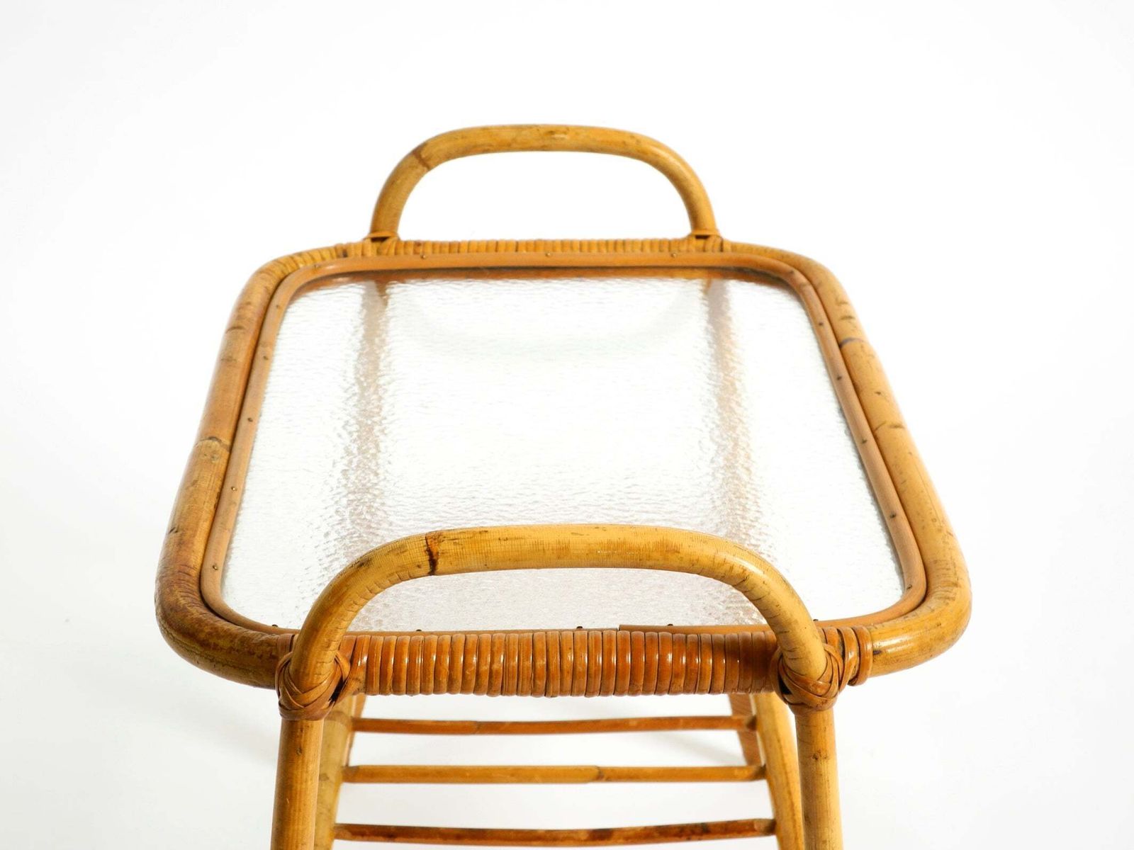photo for sale Klein Italiaans bamboe bijzettafeltje of salontafel uit de jaren 1960 met matglazen blad