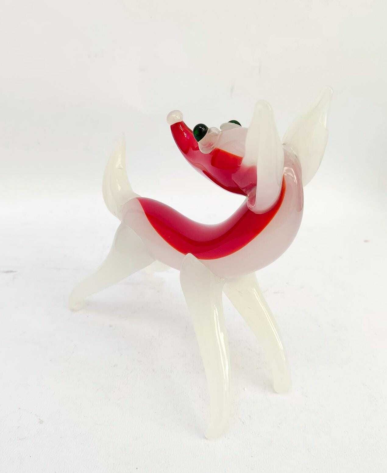 Figurine renard en verre de Murano, blanc laiteux et rouge, design italien vintage photo Décoration